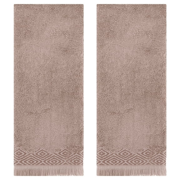 Unique Bargains Geometric Patterns Turkish Hand Towels Set of 2 Brown 13" x 29"
