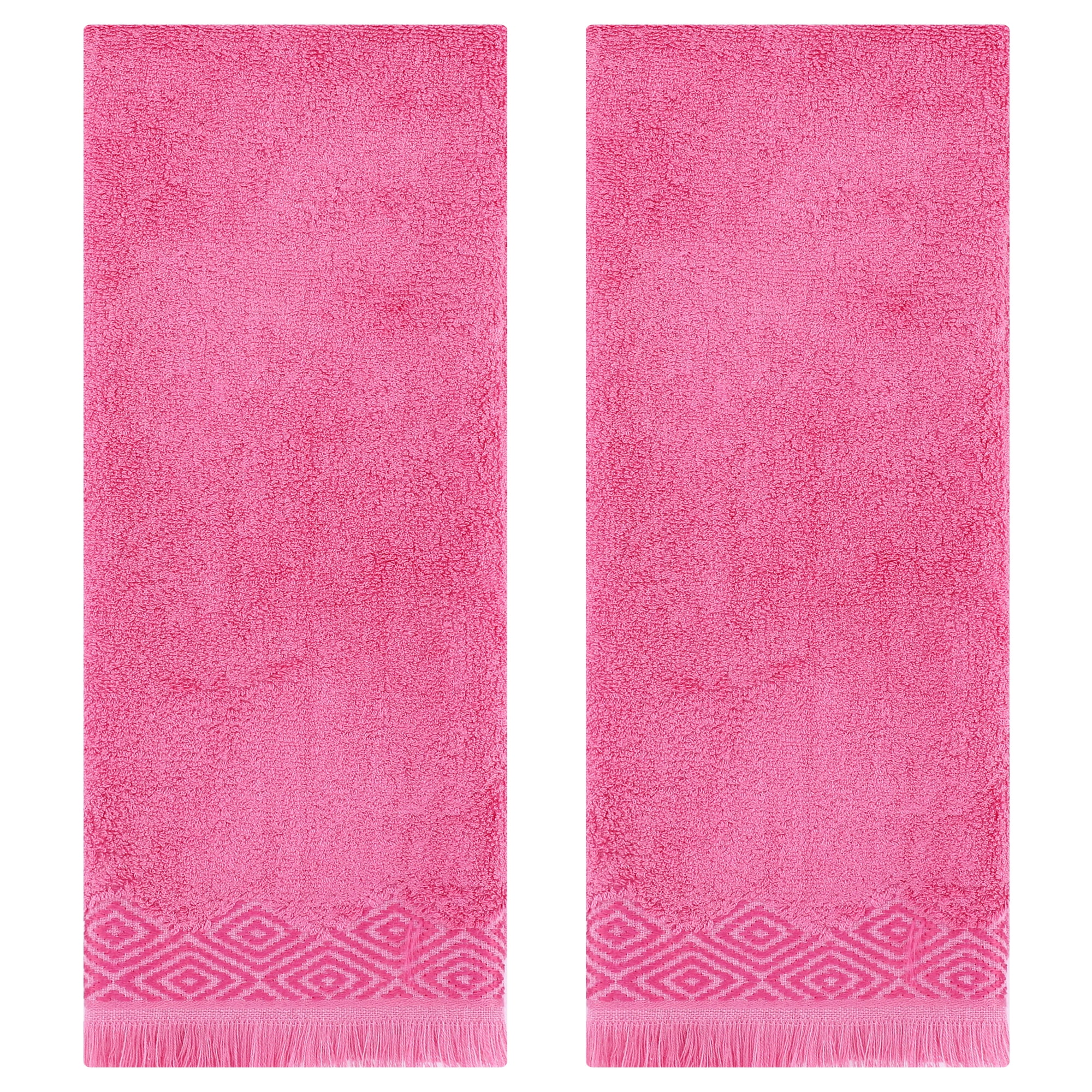 Unique Bargains Geometric Patterns Turkish Hand Towels Set of 2 Pink 13" x 29"