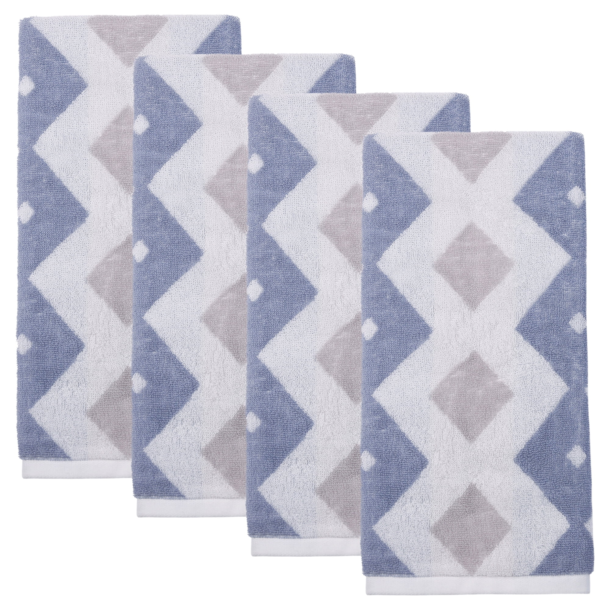 Unique Bargains Geometric Rhombus Cotton Soft Color Block Hand Towel Blue 4pcs 28" x 13"