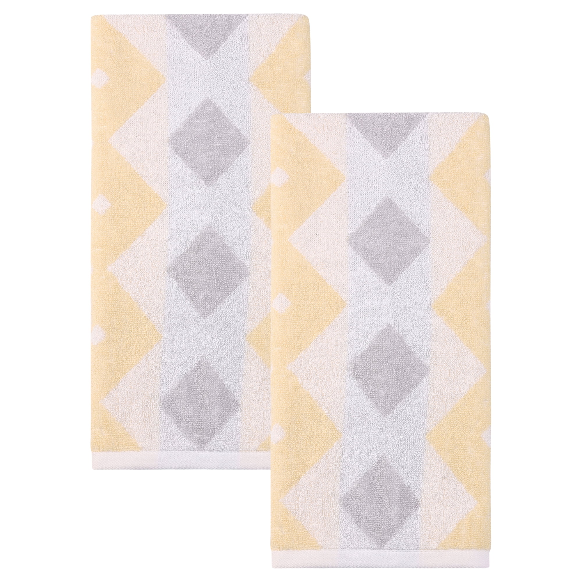 Unique Bargains Geometric Rhombus Cotton Soft Color Block Hand Towel Orange 2pcs 28" x 13"