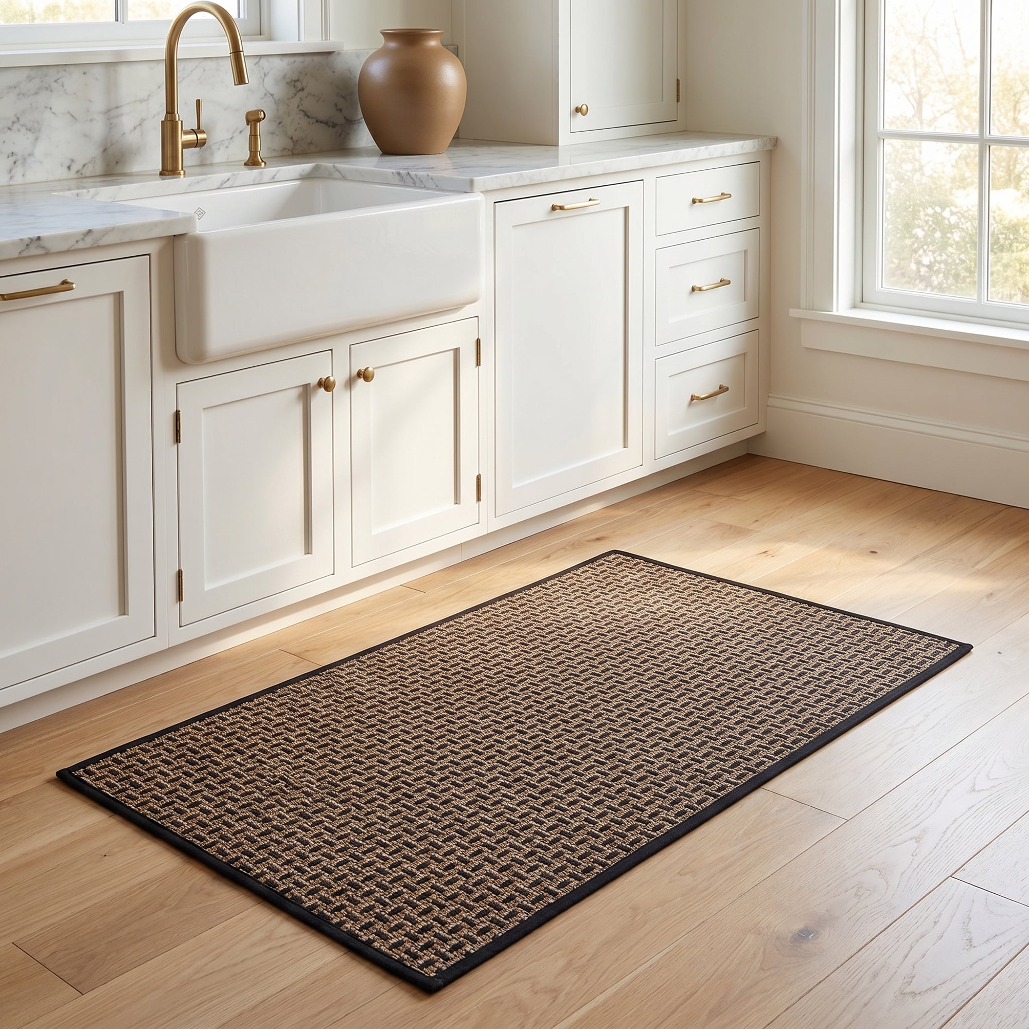 Unique Bargains Geometric Rugs Absorbent Cotton Blend Runner Rug Black Coffee 30" x 18"