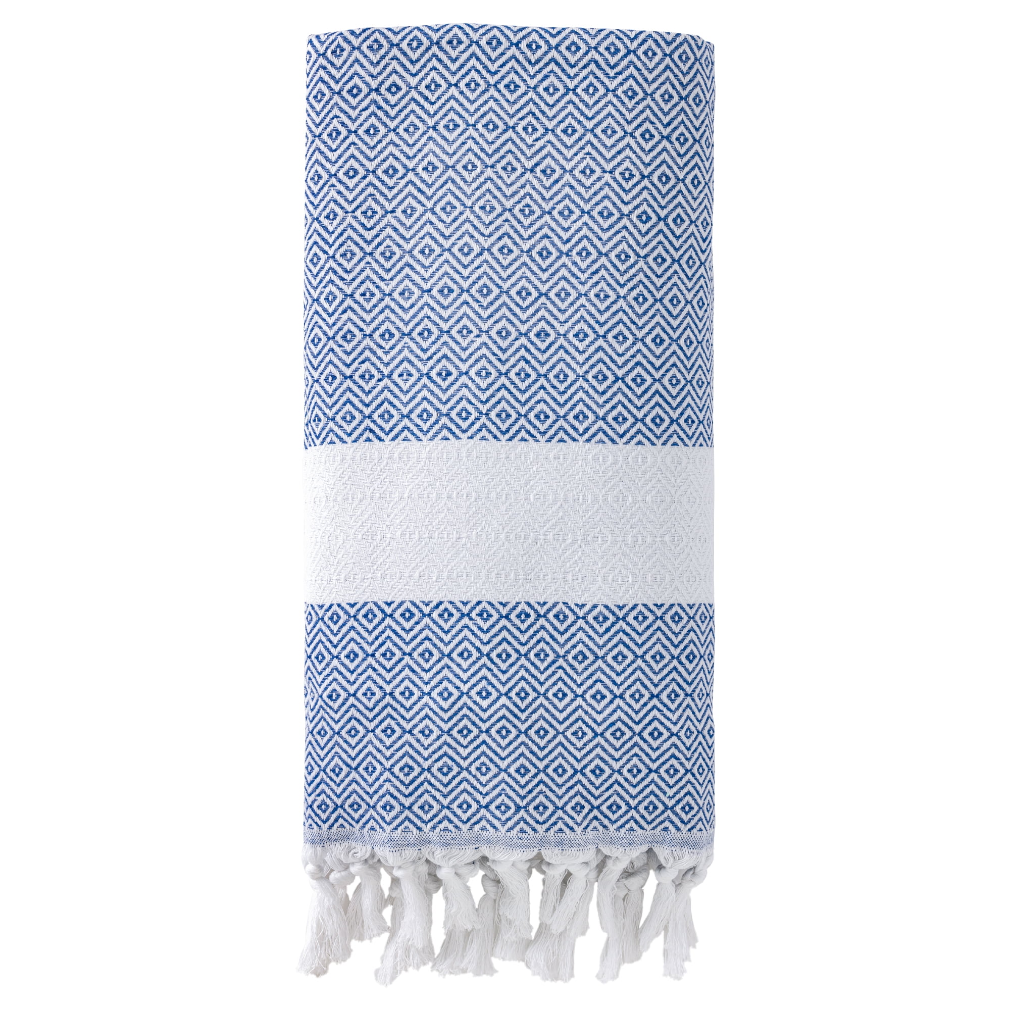 Unique Bargains Geometric Sandproof Quick Dry Turkish Beach Towel Blue 71" x 40"