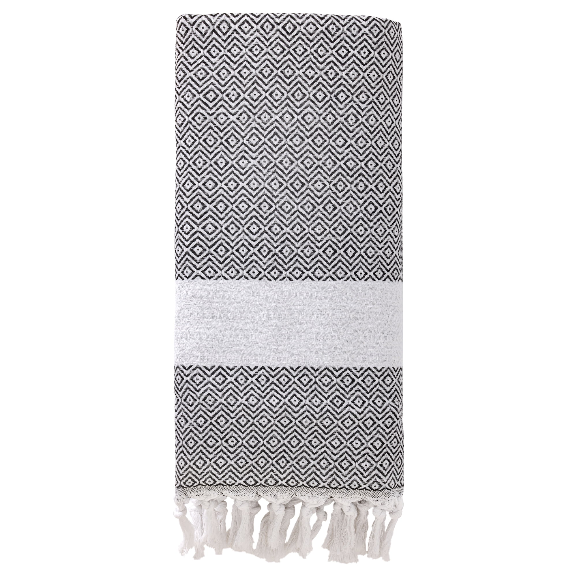 Unique Bargains Geometric Sandproof Quick Dry Turkish Beach Towel Dark Grey 71" x 40"
