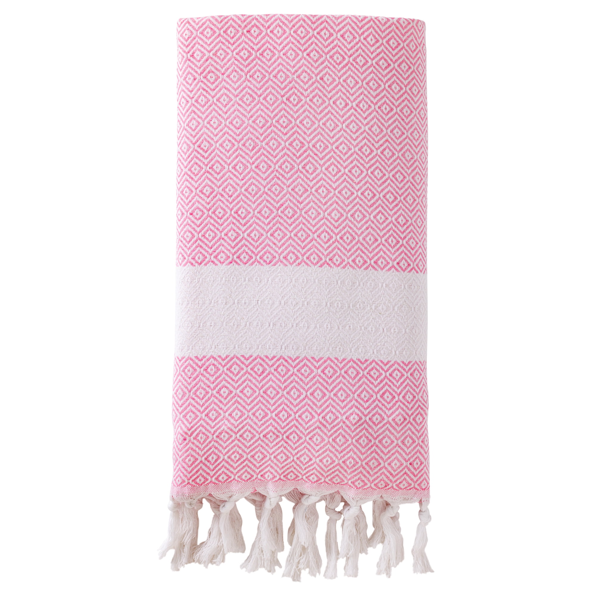 Unique Bargains Geometric Sandproof Quick Dry Turkish Beach Towel Pink 71" x 40"