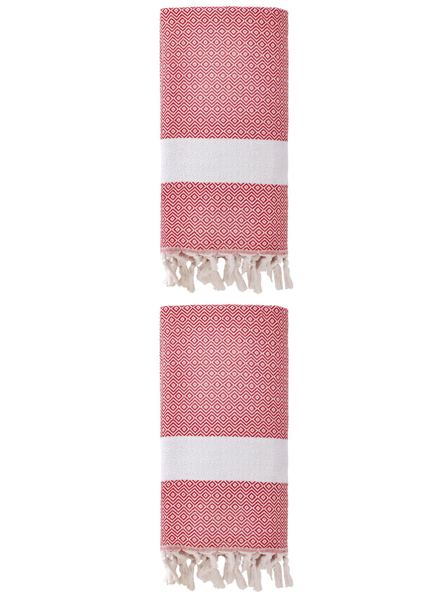 Unique Bargains Geometric Sandproof Quick Dry Turkish Towel Crimson 71"x40"