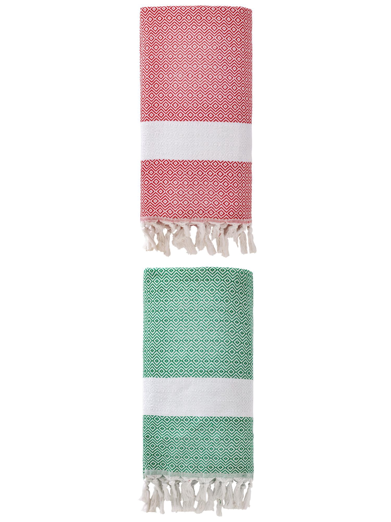 Unique Bargains Geometric Sandproof Quick Dry Turkish Towel Crimson/Dark Green 71"x40"