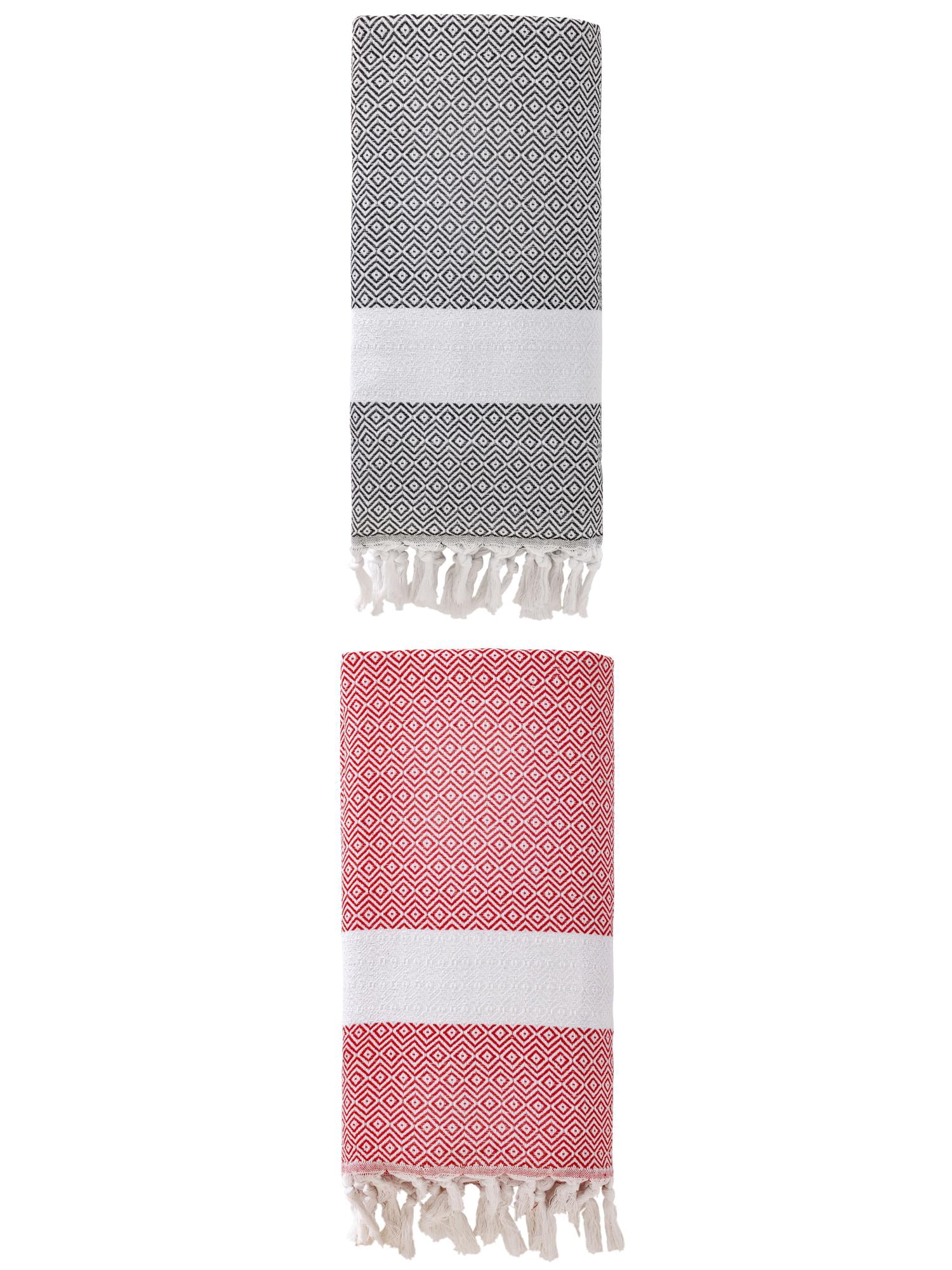 Unique Bargains Geometric Sandproof Quick Dry Turkish Towel Crimson/Dark Grey 71"x40"