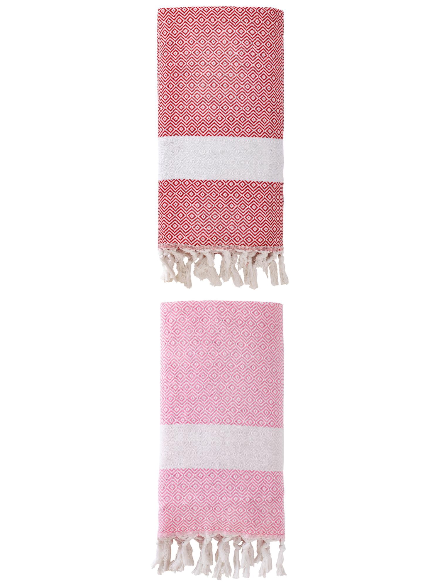 Unique Bargains Geometric Sandproof Quick Dry Turkish Towel Crimson/Pink 71"x40"