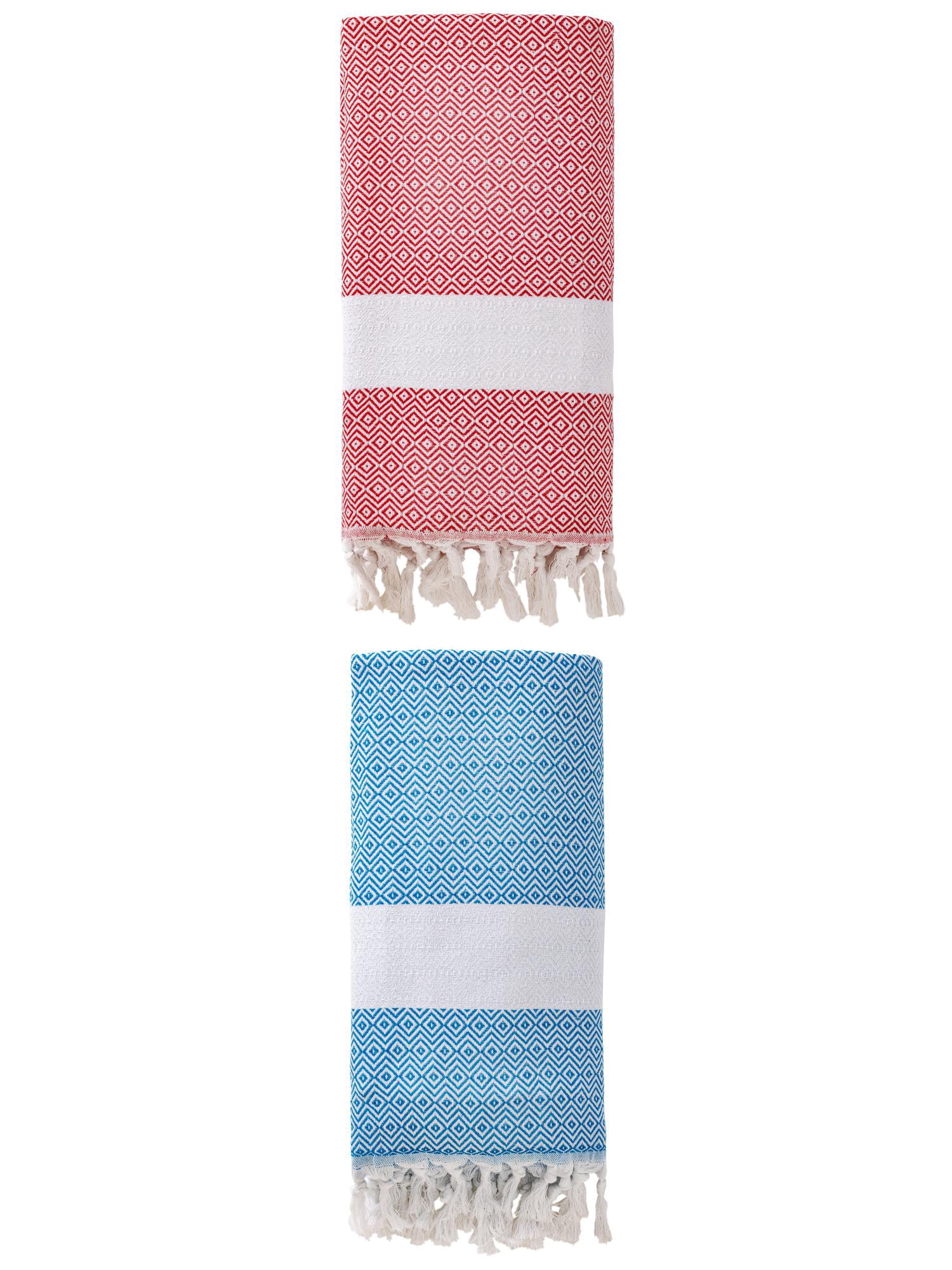 Unique Bargains Geometric Sandproof Quick Dry Turkish Towel Crimson/Sky Blue 71"x40"