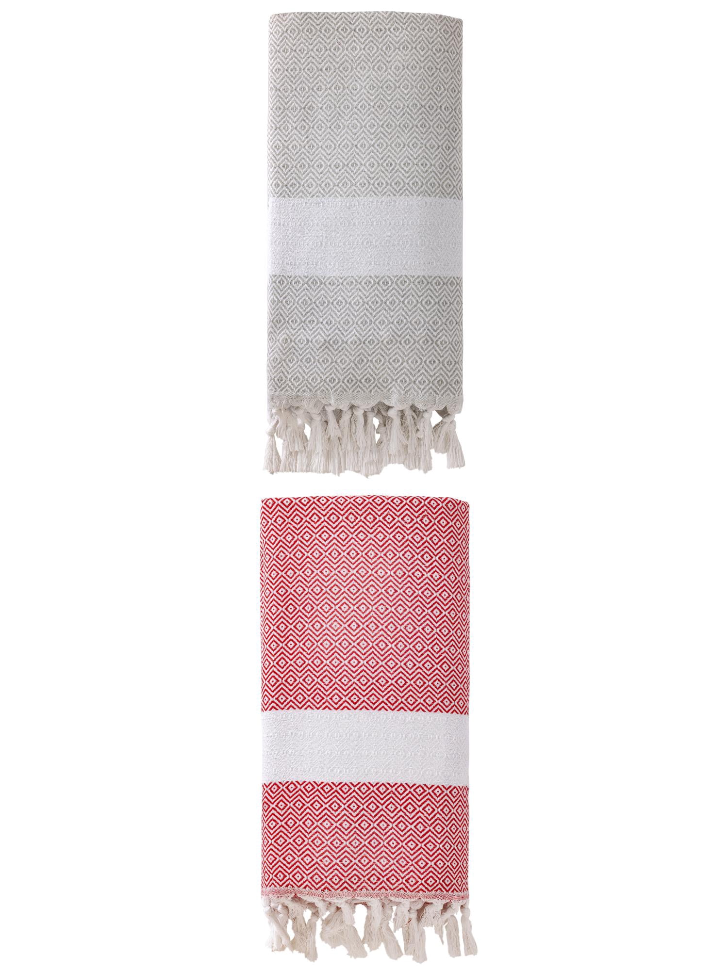 Unique Bargains Geometric Sandproof Quick Dry Turkish Towel Grey/Crimson 71"x40"