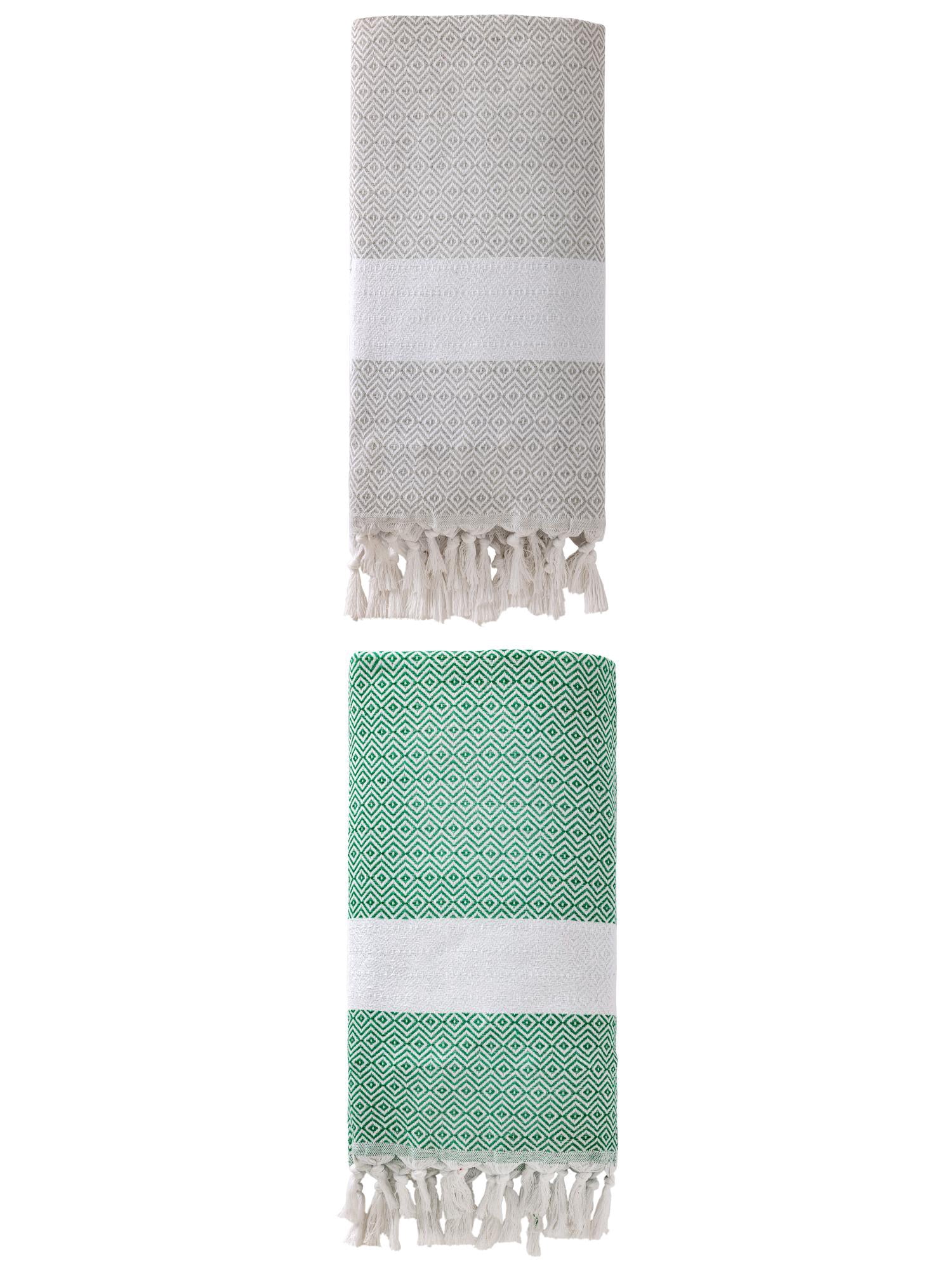 Unique Bargains Geometric Sandproof Quick Dry Turkish Towel Grey/Dark Green 71"x40"