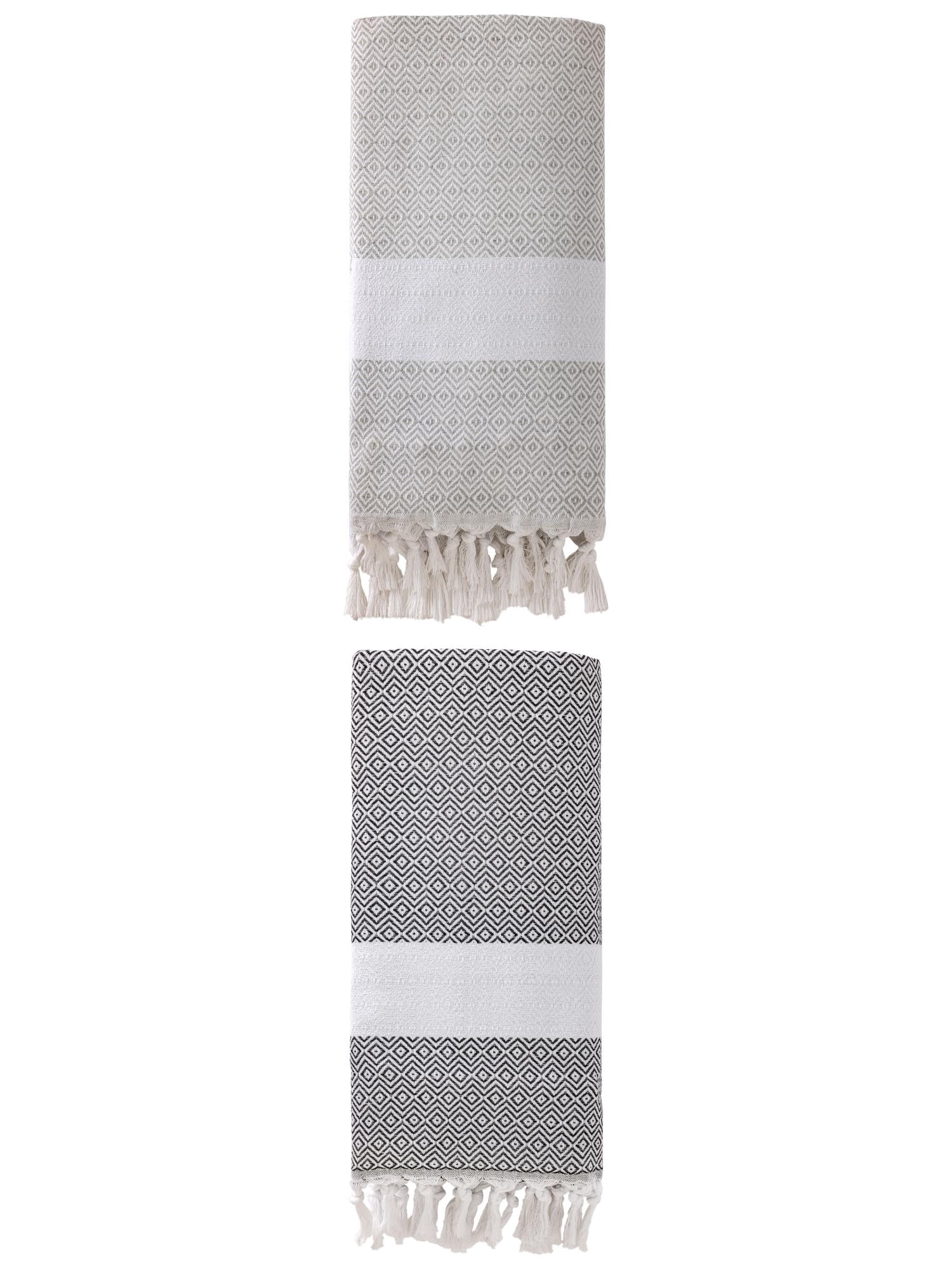 Unique Bargains Geometric Sandproof Quick Dry Turkish Towel Grey/Dark Grey 71"x40"