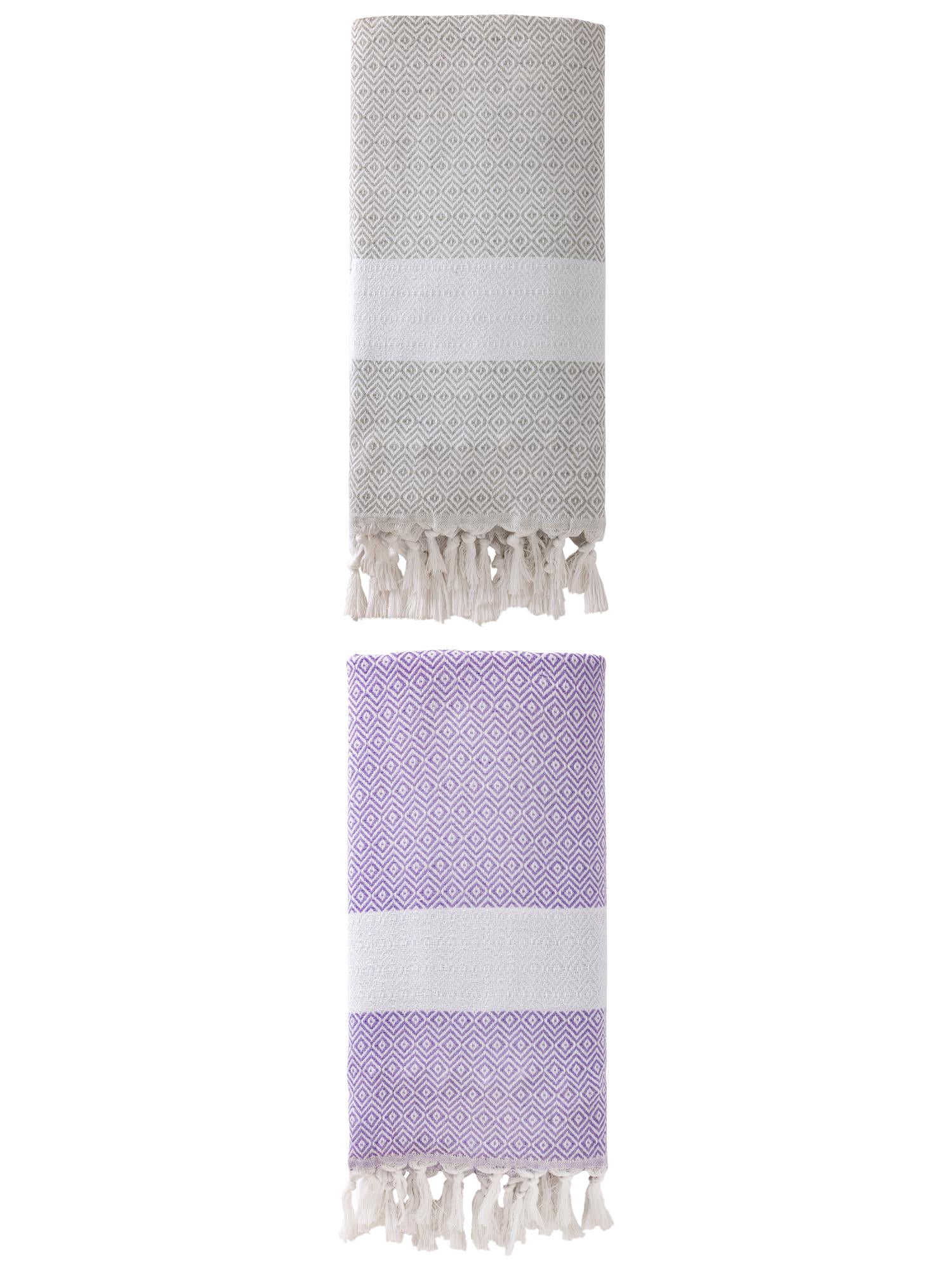 Unique Bargains Geometric Sandproof Quick Dry Turkish Towel Grey/Light Purple 71"x40"