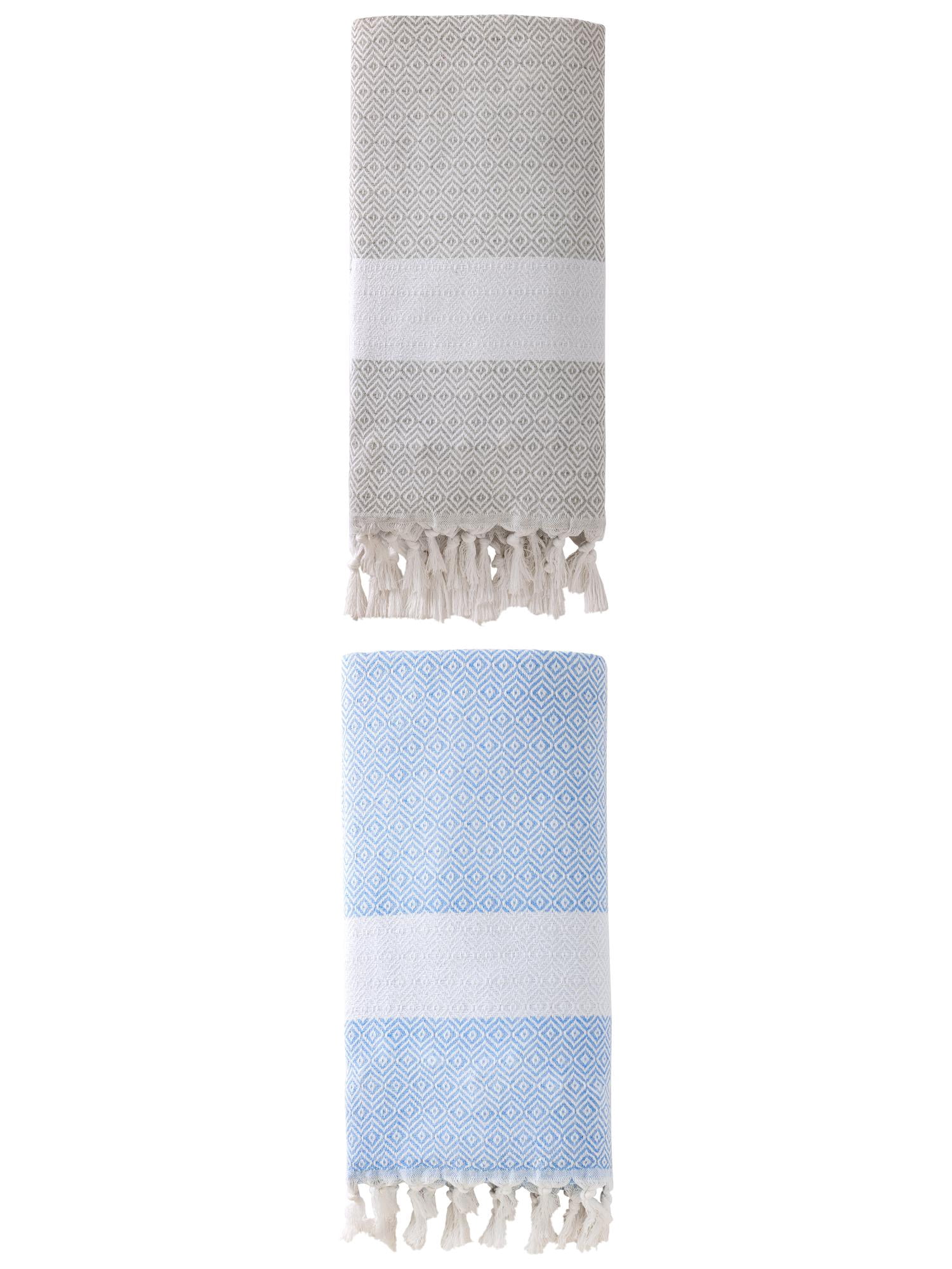 Unique Bargains Geometric Sandproof Quick Dry Turkish Towel Grey/Mint Green 71"x40"