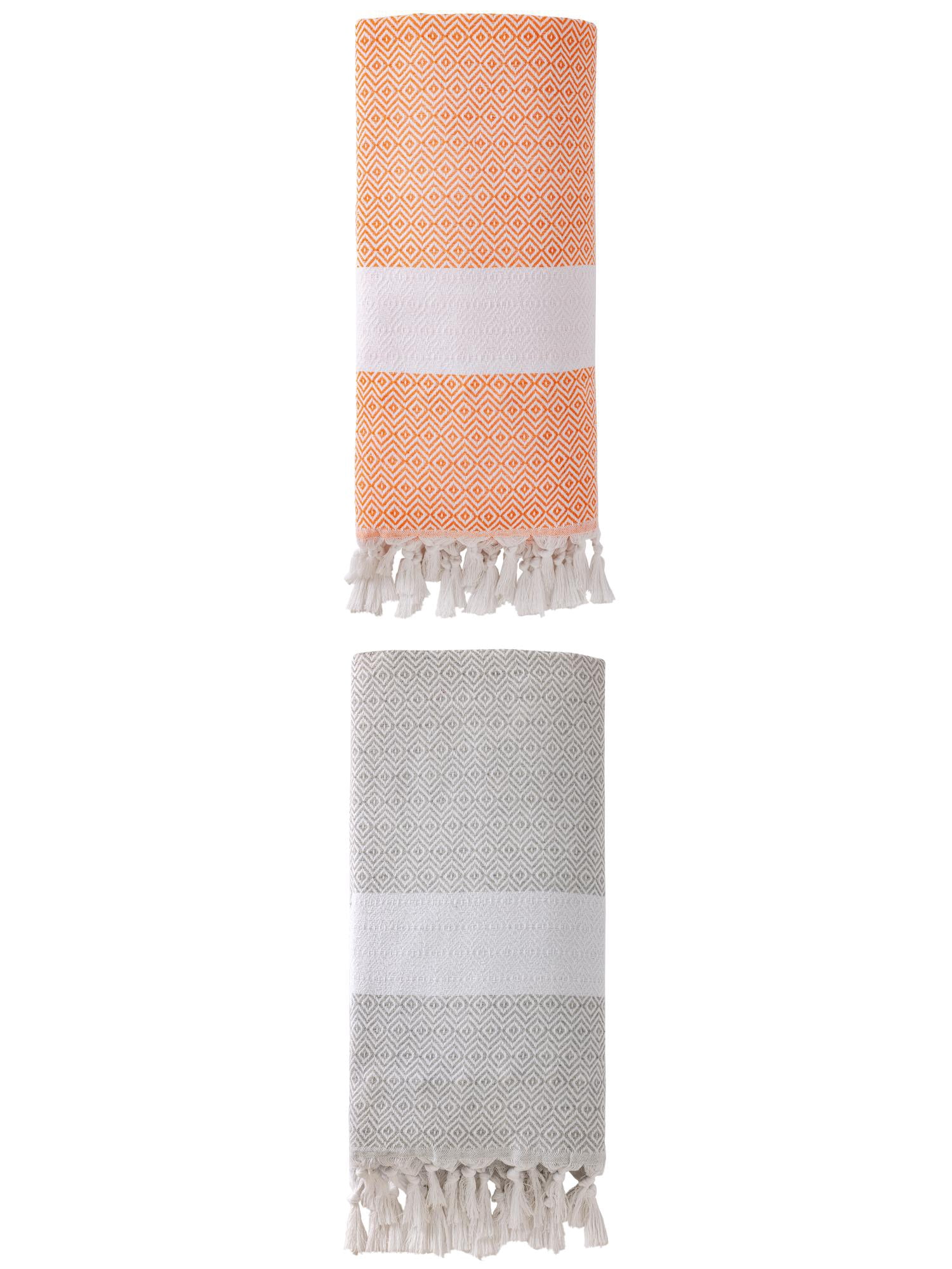 Unique Bargains Geometric Sandproof Quick Dry Turkish Towel Grey/Orange 71"x40"