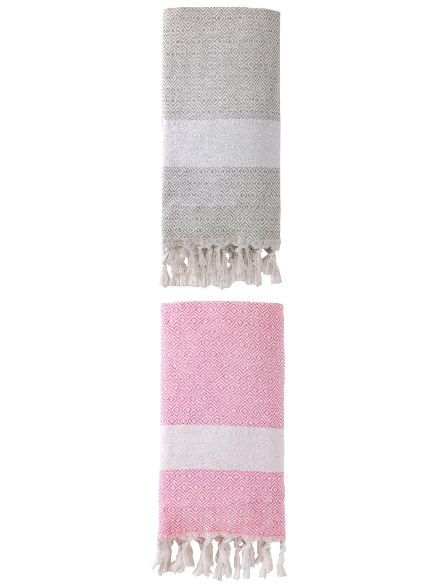 Unique Bargains Geometric Sandproof Quick Dry Turkish Towel Grey/Pink 71"x40"