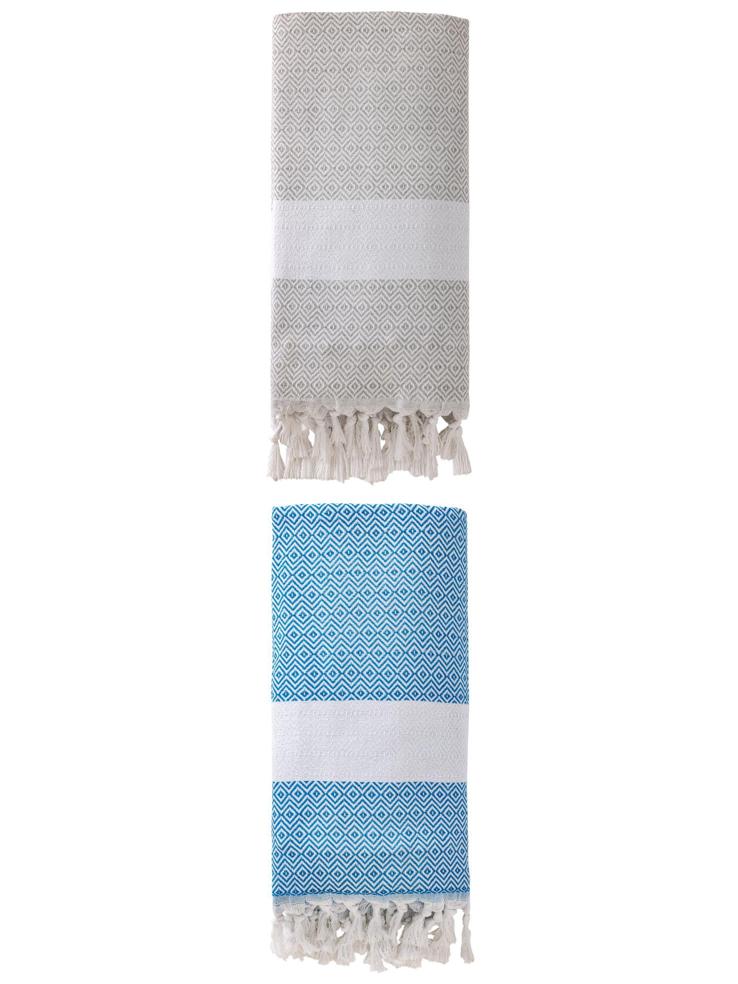 Unique Bargains Geometric Sandproof Quick Dry Turkish Towel Grey/Sky Blue 71"x40"