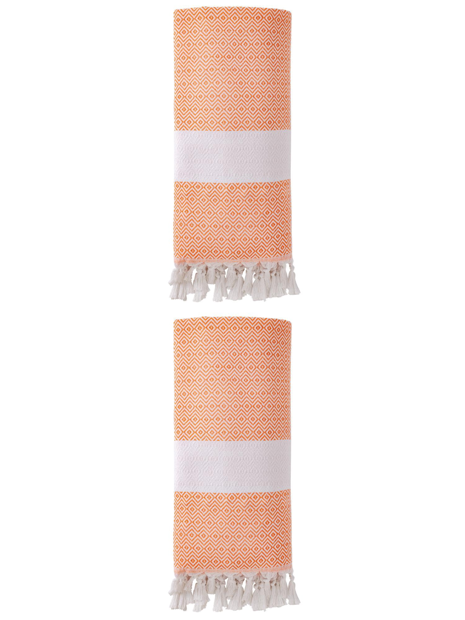 Unique Bargains Geometric Sandproof Quick Dry Turkish Towel Orange 71"x40"