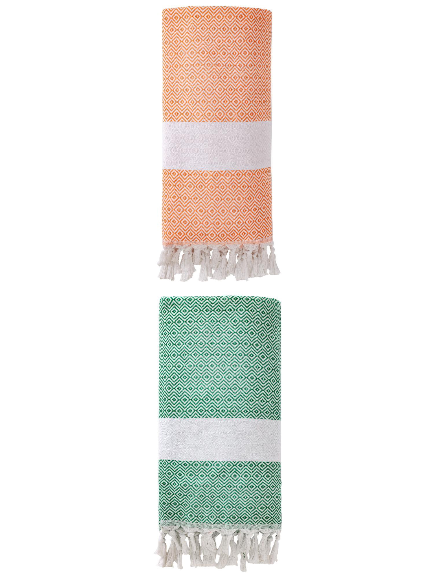 Unique Bargains Geometric Sandproof Quick Dry Turkish Towel Orange/Dark Green 71"x40"