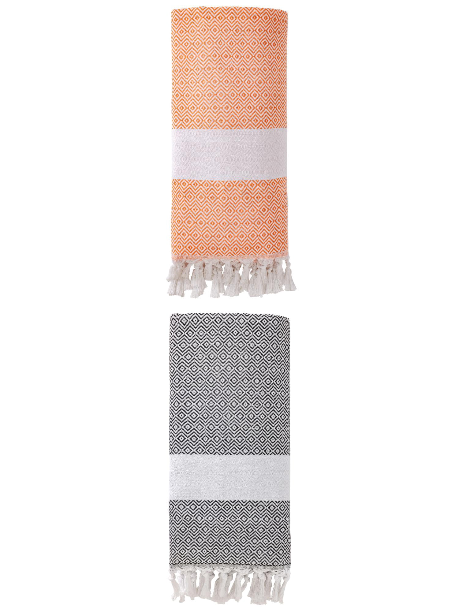 Unique Bargains Geometric Sandproof Quick Dry Turkish Towel Orange/Dark Grey 71"x40"