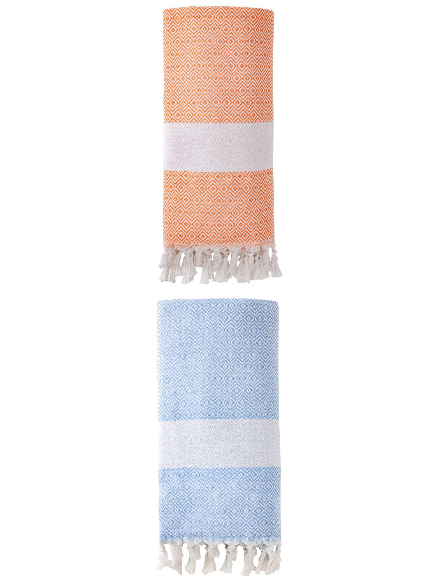 Unique Bargains Geometric Sandproof Quick Dry Turkish Towel Orange/Mint Green 71"x40"