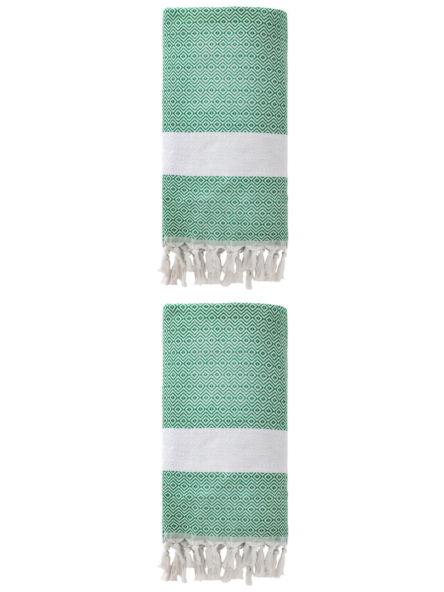 Unique Bargains Geometric Sandproof Turkish Beach Towel Dark Green 71"x40"