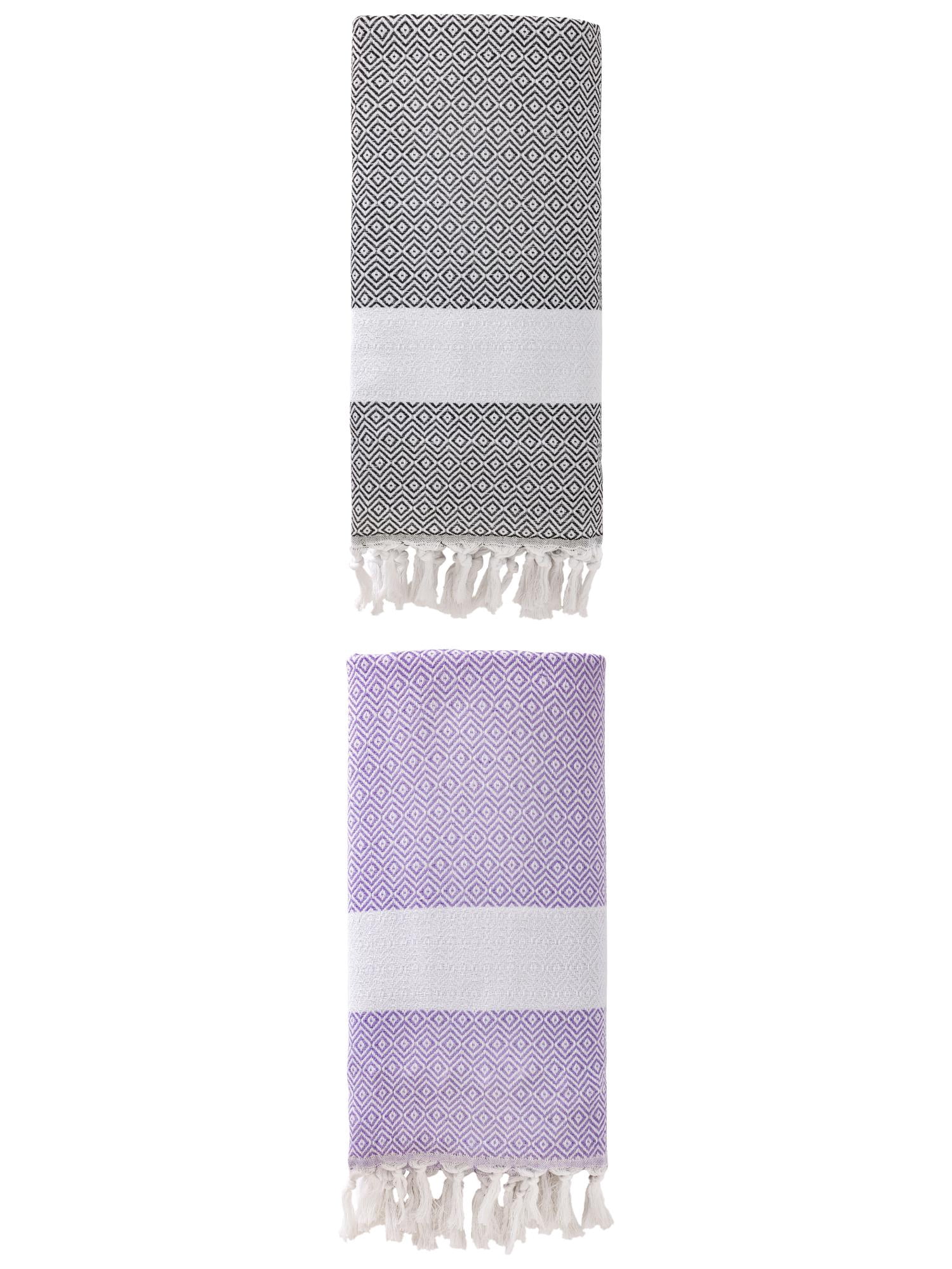 Unique Bargains Geometric Sandproof Turkish Beach Towel Dark Grey/Light Purple 71"x40"