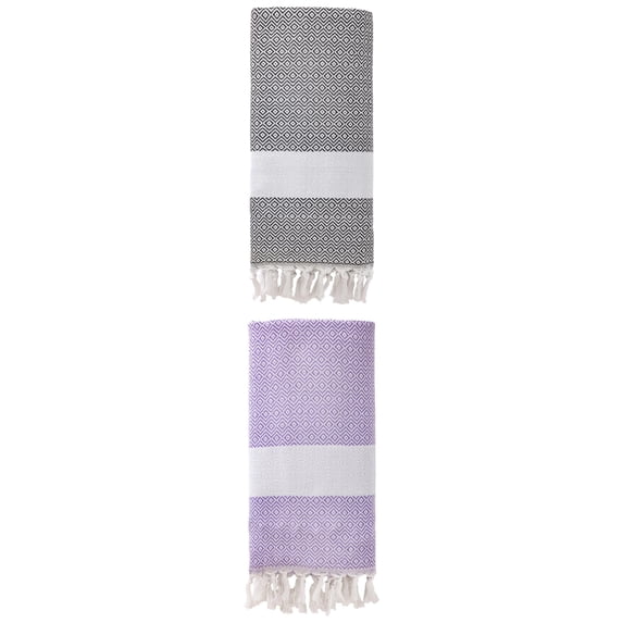 Unique Bargains Geometric Sandproof Turkish Beach Towel Dark Grey/Light Purple 71"x40"