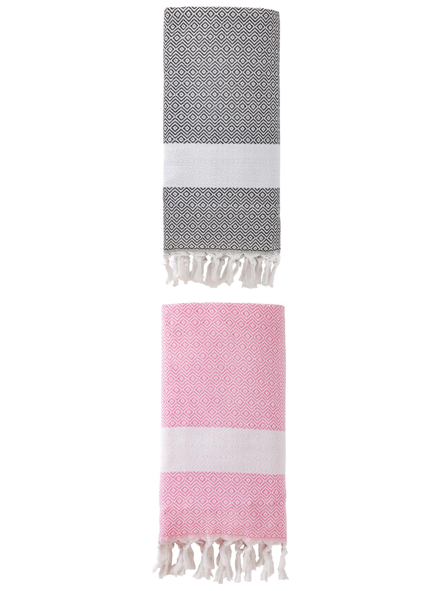 Unique Bargains Geometric Sandproof Turkish Beach Towel Dark Grey/Pink 71"x40"