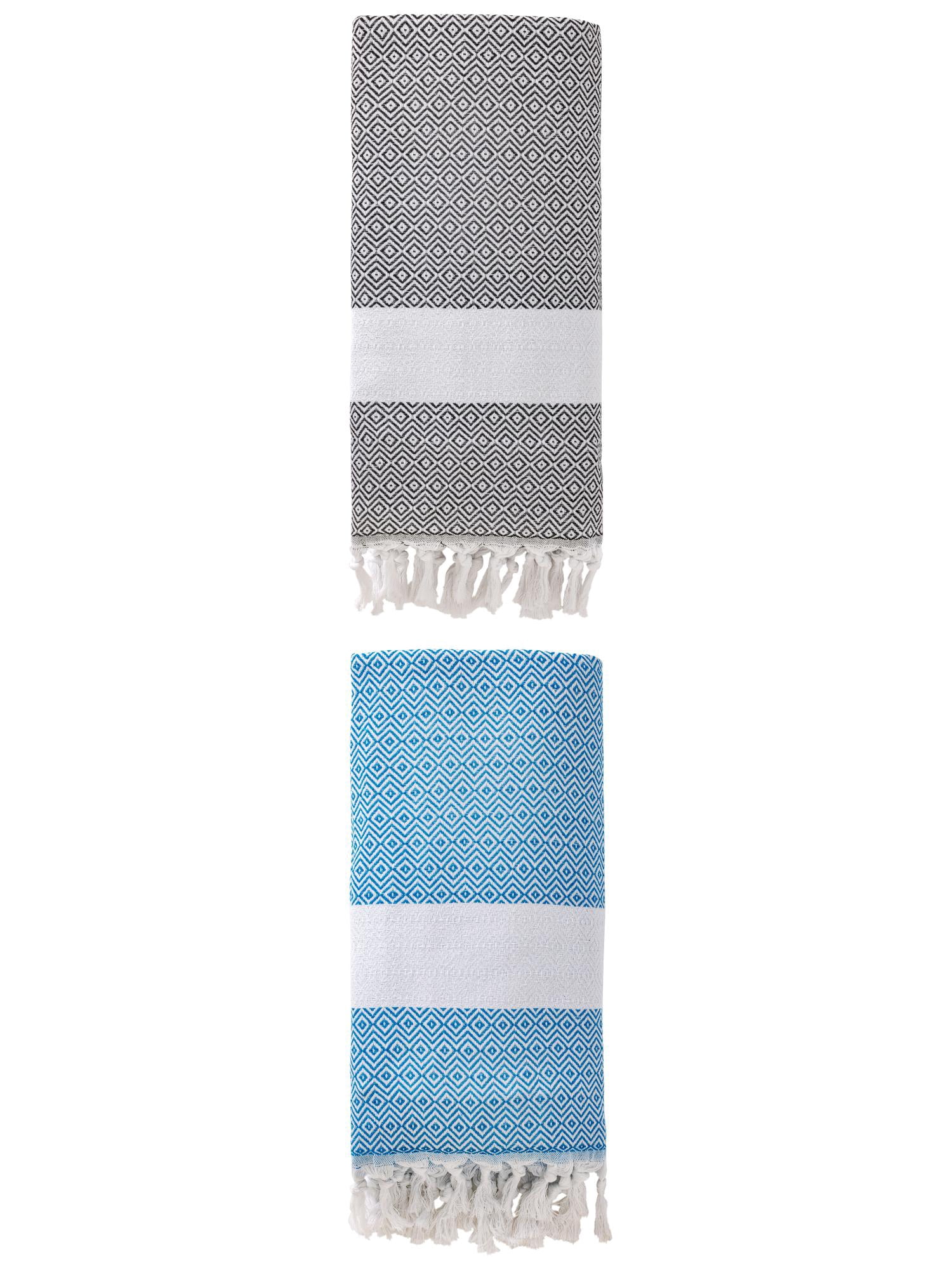 Unique Bargains Geometric Sandproof Turkish Beach Towel Dark Grey/Sky Blue 71"x40"