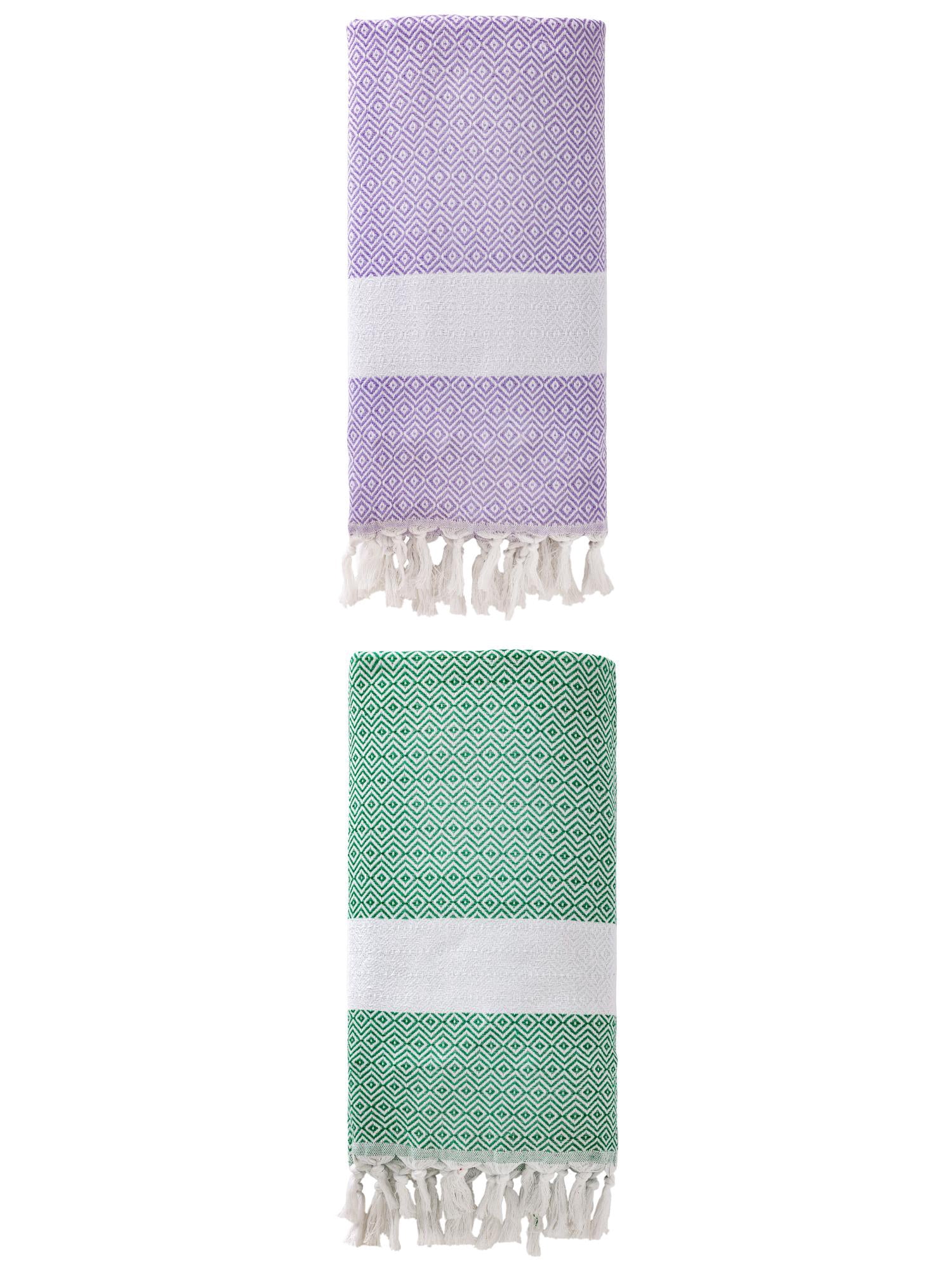 Unique Bargains Geometric Sandproof Turkish Beach Towel Light Purple/Dark Green 71"x40"