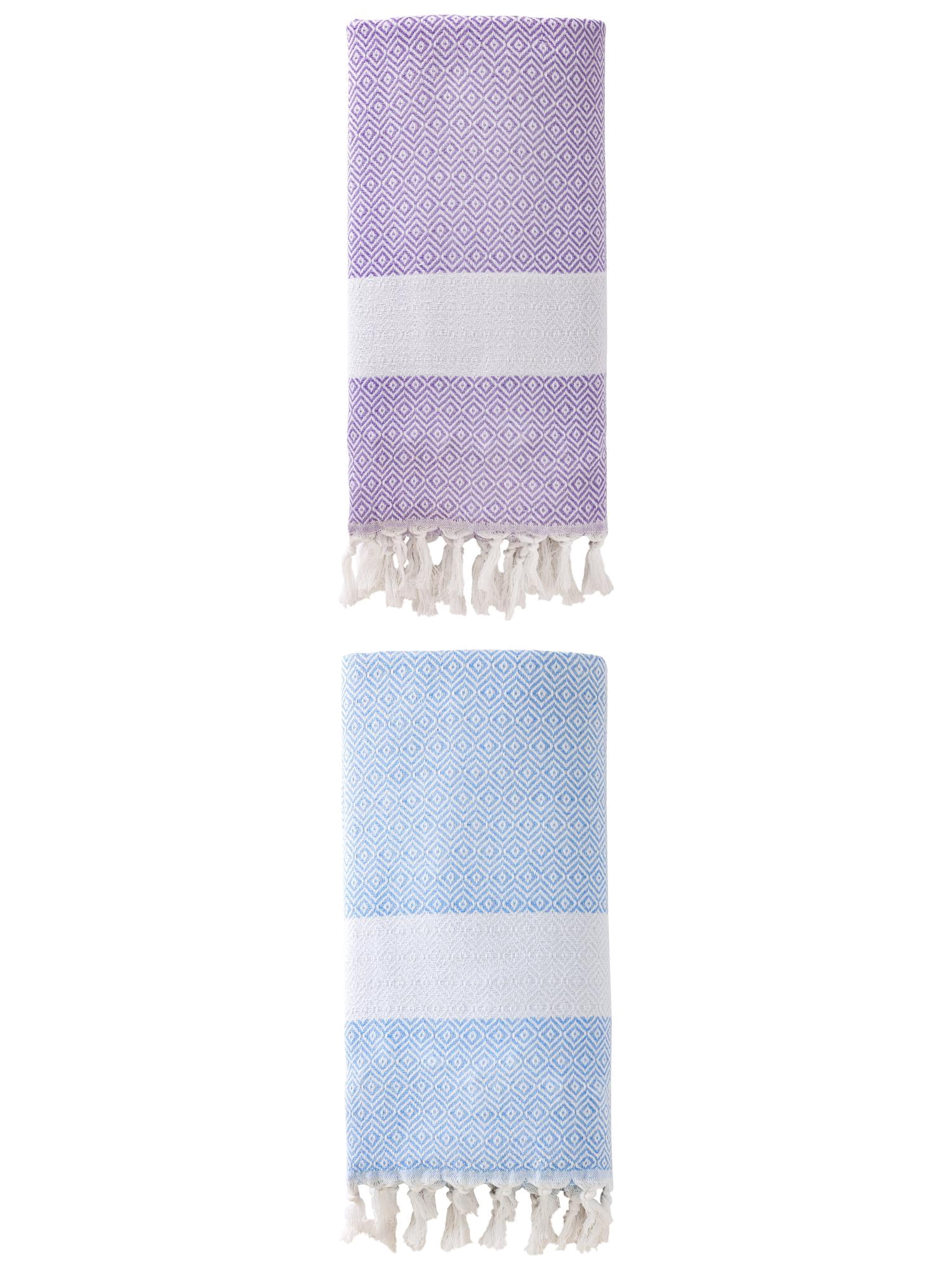 Unique Bargains Geometric Sandproof Turkish Beach Towel Light Purple/Mint Green 71"x40"