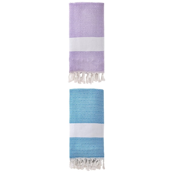 Unique Bargains Geometric Sandproof Turkish Beach Towel Light Purple/Sky Blue 71"x40"