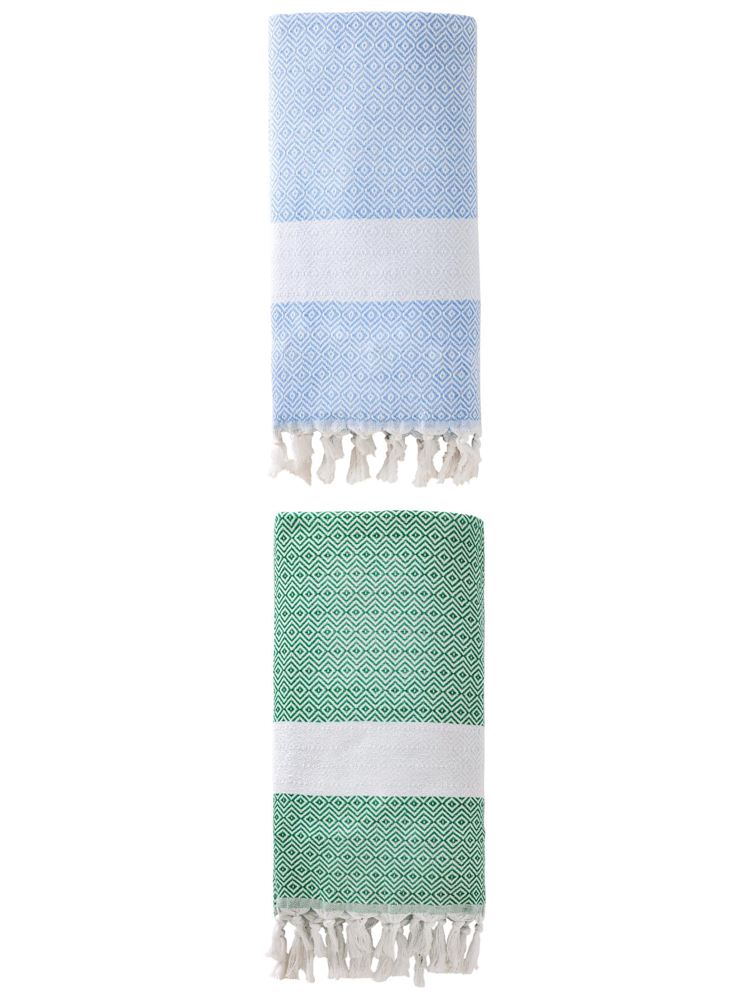 Unique Bargains Geometric Sandproof Turkish Beach Towel Mint Green/Dark Green 71"x40"