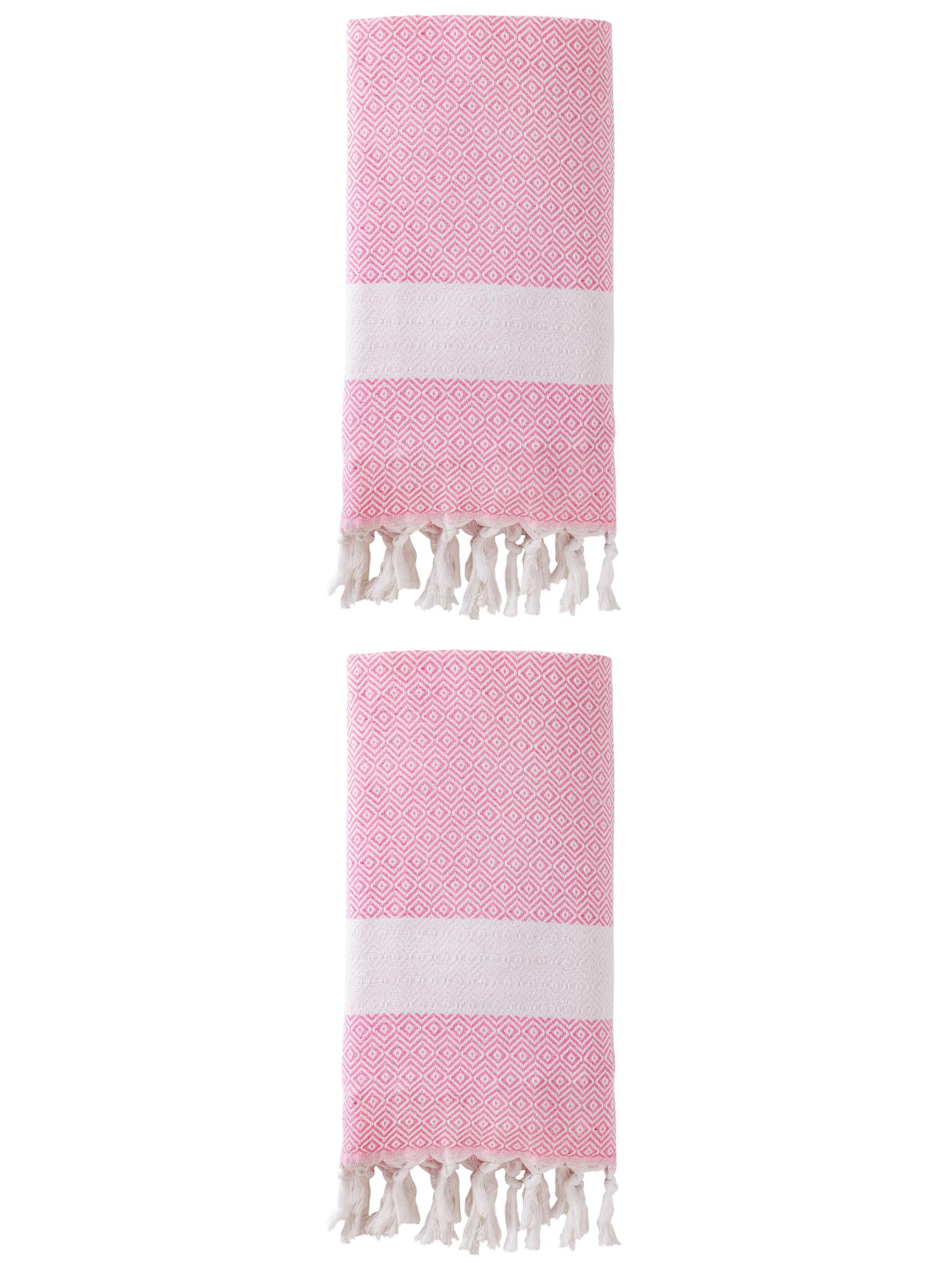 Unique Bargains Geometric Sandproof Turkish Beach Towel Pink 71"x40"