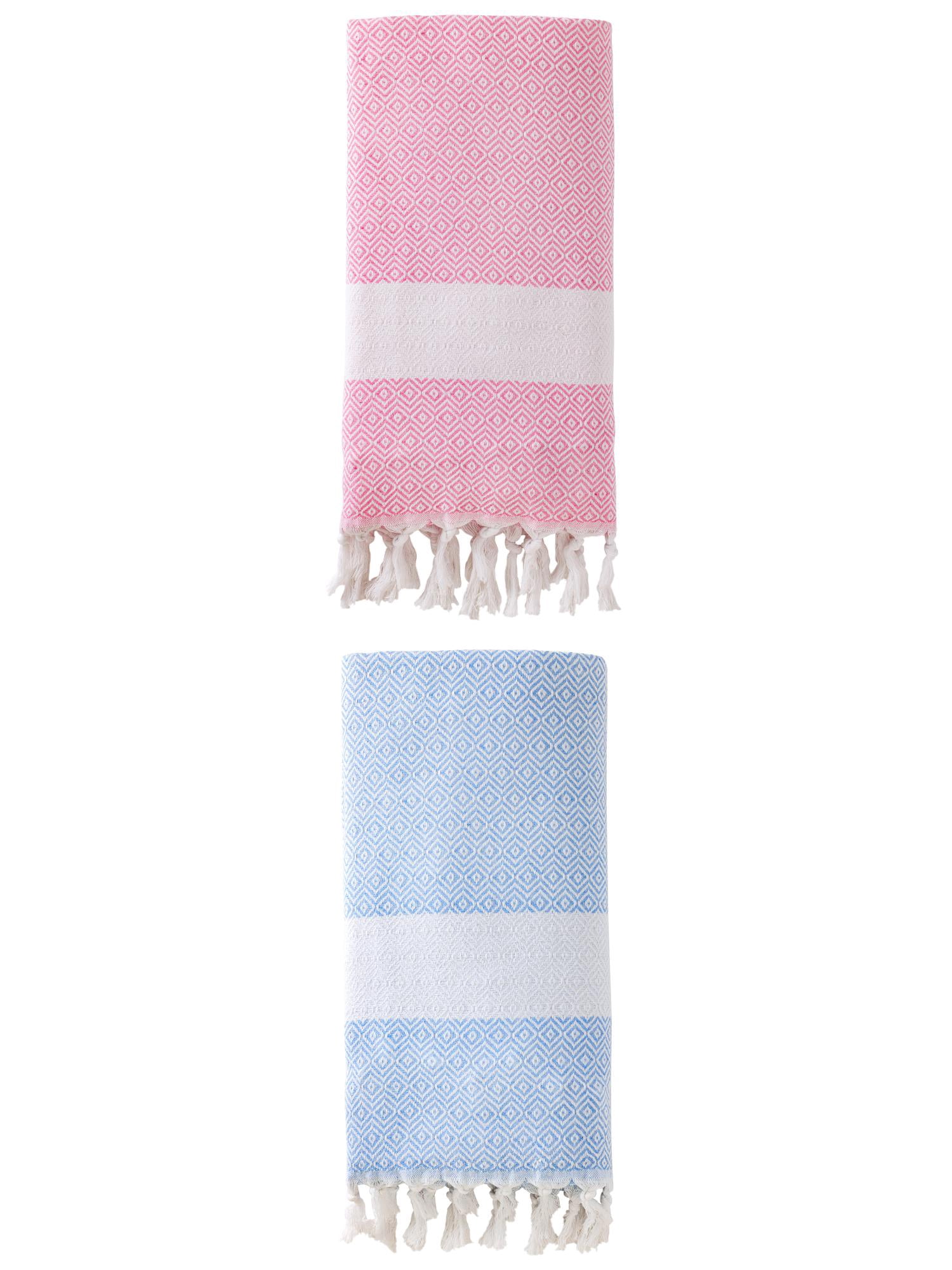 Unique Bargains Geometric Sandproof Turkish Beach Towel Pink/Mint Green 71"x40"