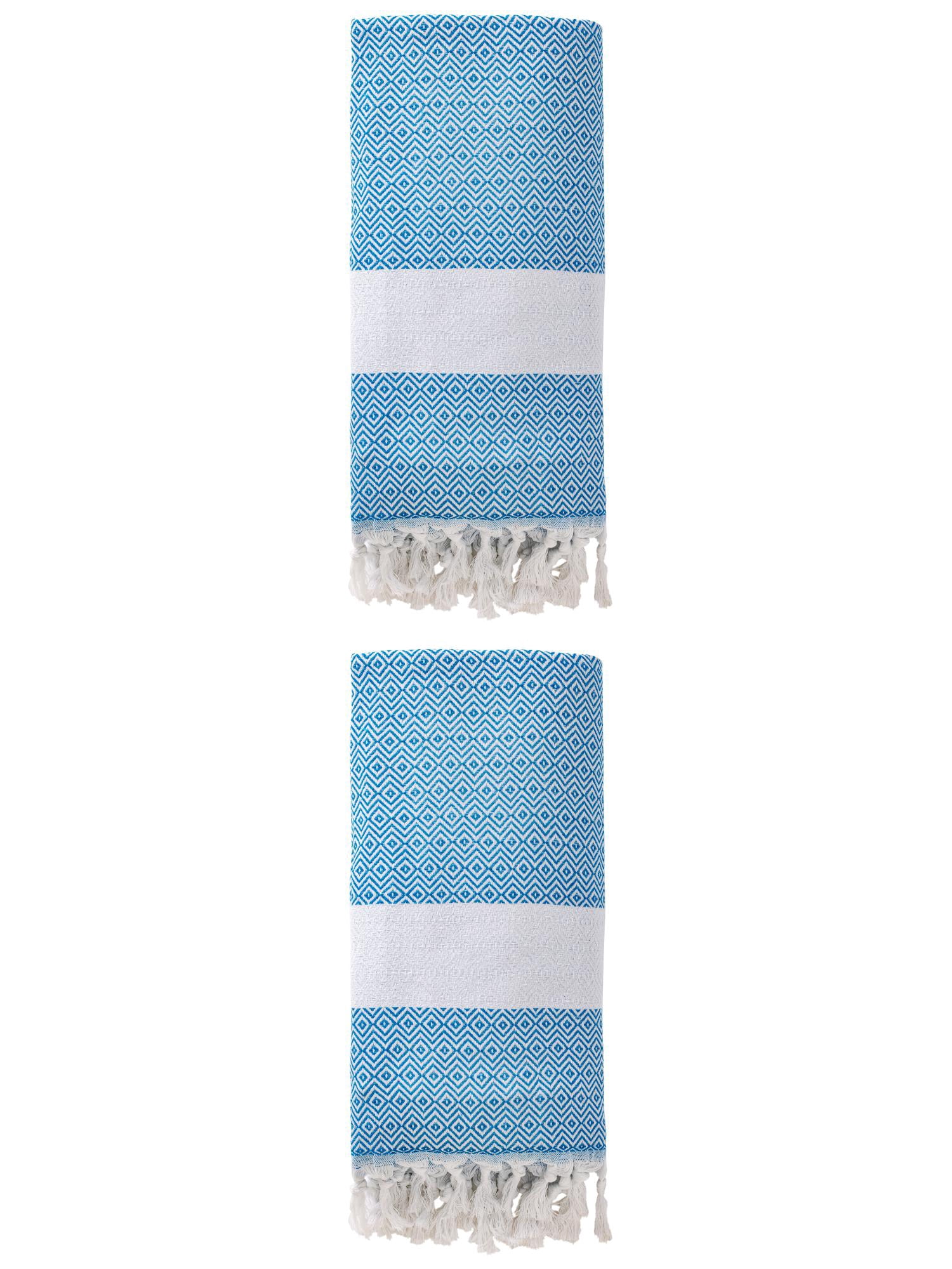 Unique Bargains Geometric Sandproof Turkish Beach Towel Sky Blue 71"x40"