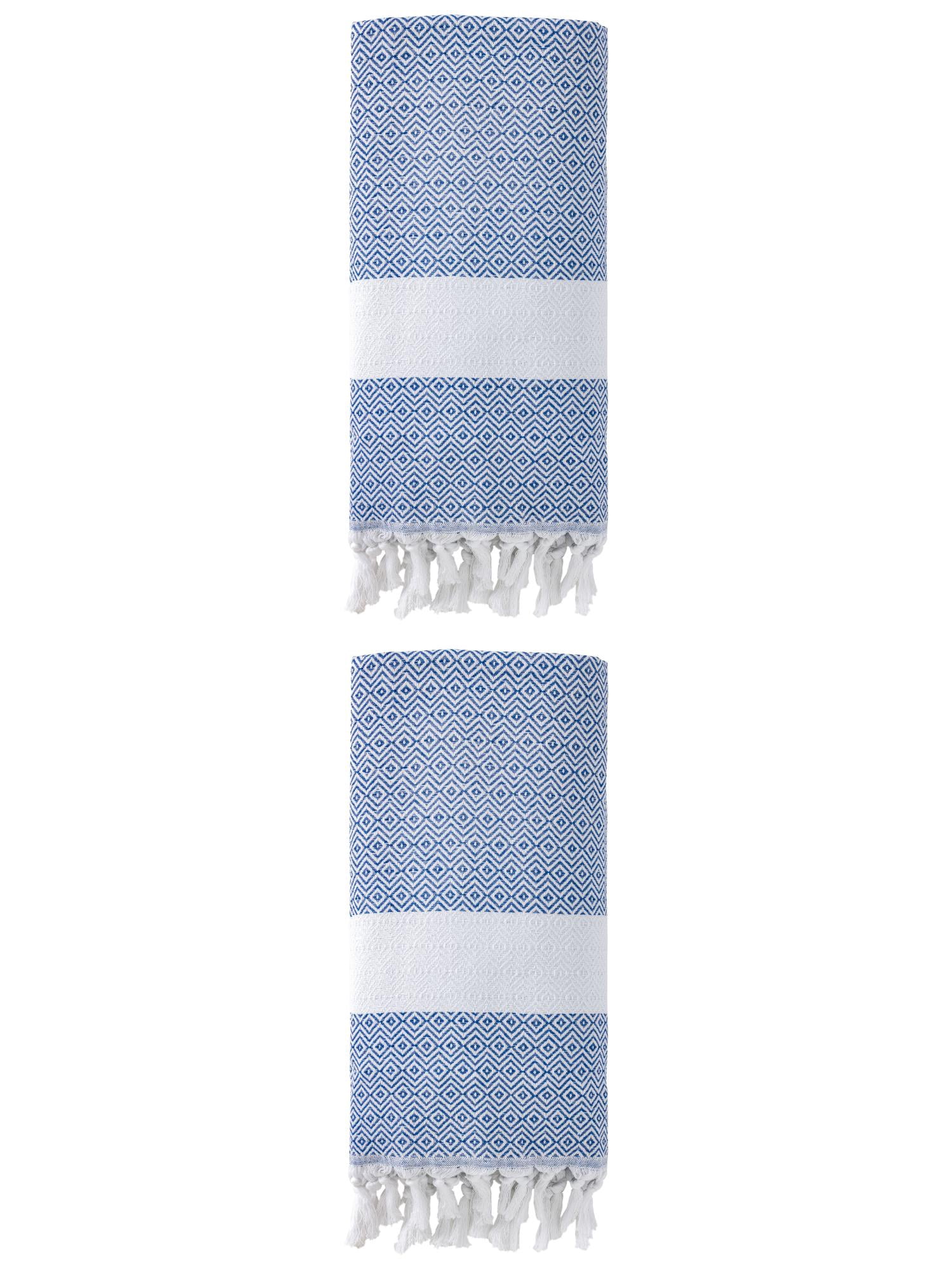 Unique Bargains Geometric Sandproof Turkish Towel 2 Pack Blue 71"x40"