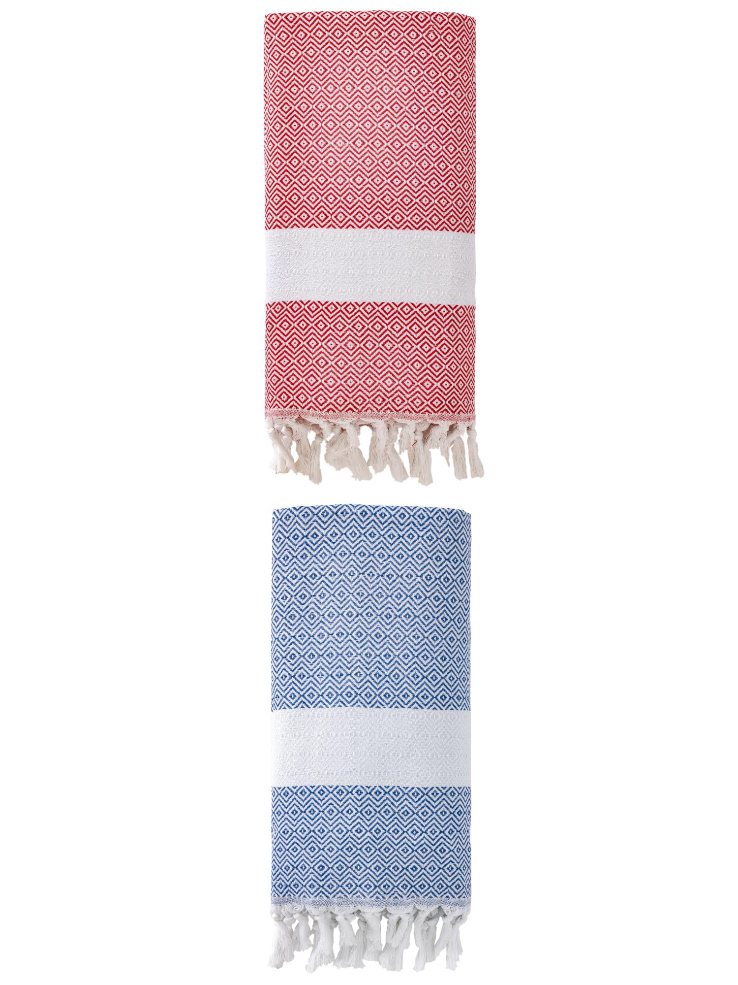 Unique Bargains Geometric Sandproof Turkish Towel 2 Pack Blue/Crimson 71"x40"