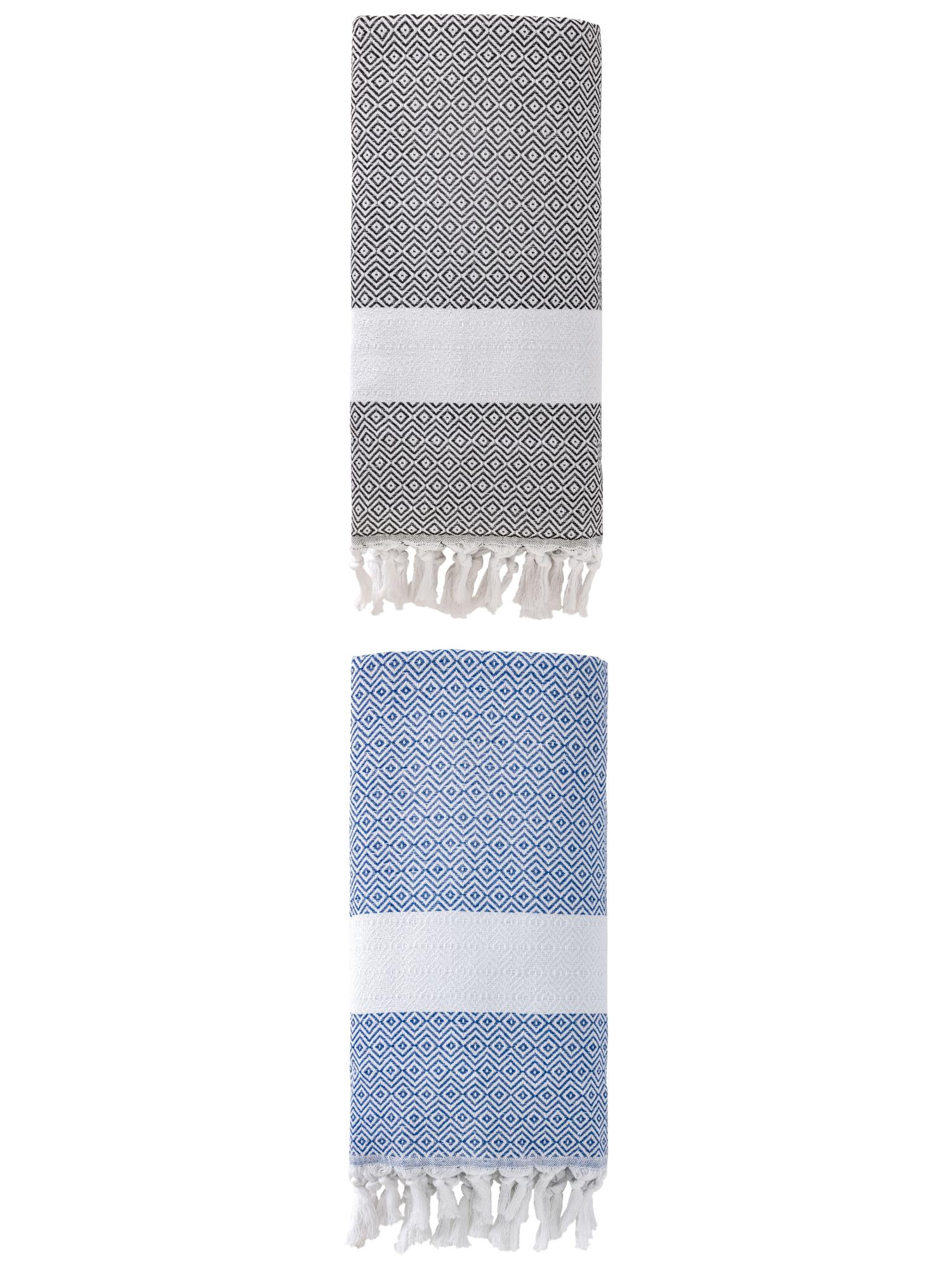 Unique Bargains Geometric Sandproof Turkish Towel 2 Pack Blue/Dark Grey 71"x40"