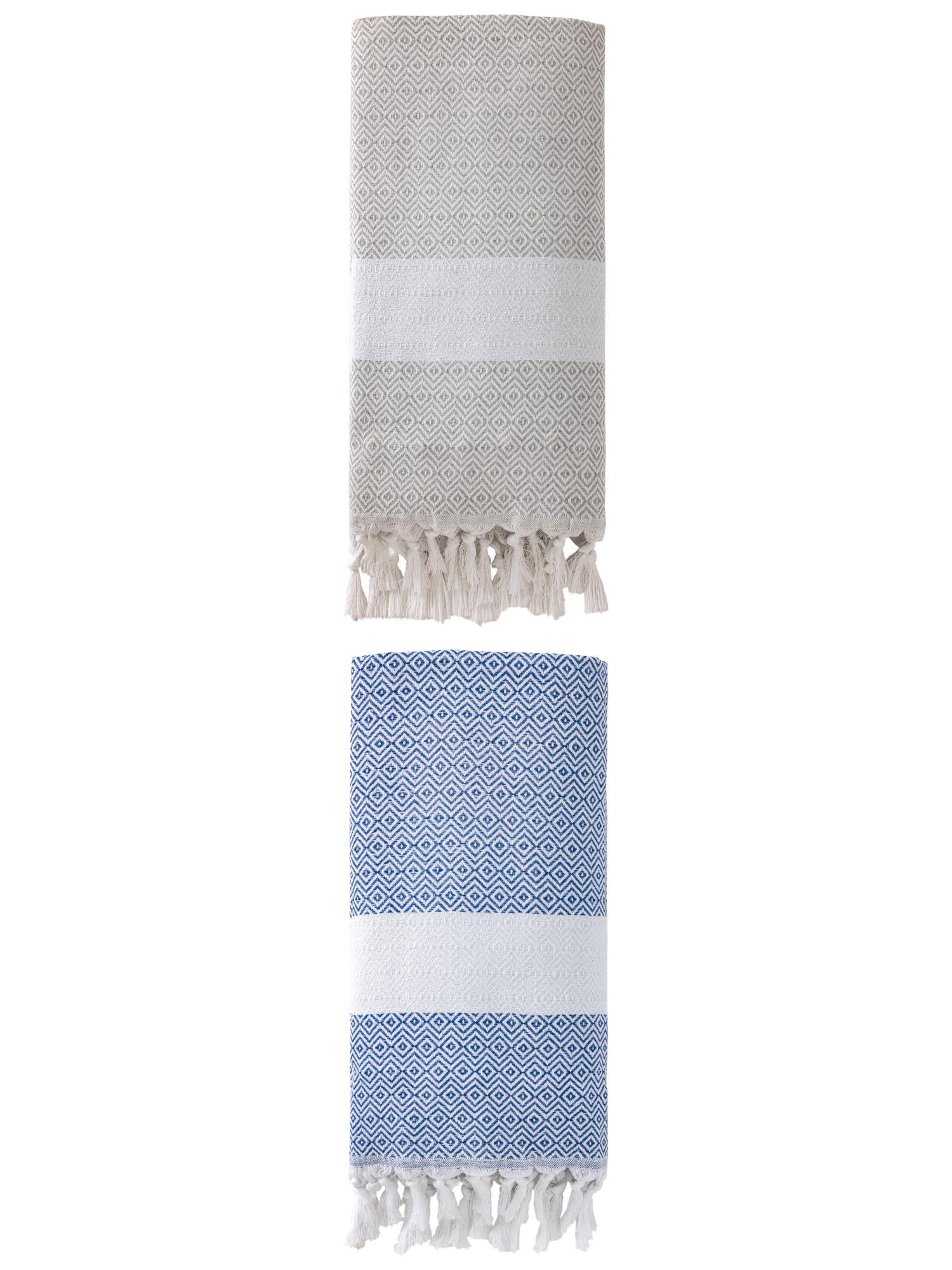 Unique Bargains Geometric Sandproof Turkish Towel 2 Pack Blue/Grey 71"x40"