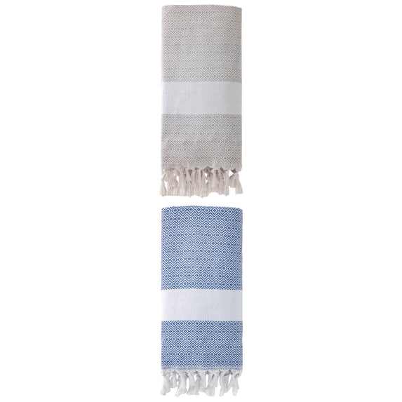 Unique Bargains Geometric Sandproof Turkish Towel 2 Pack Blue/Grey 71"x40"