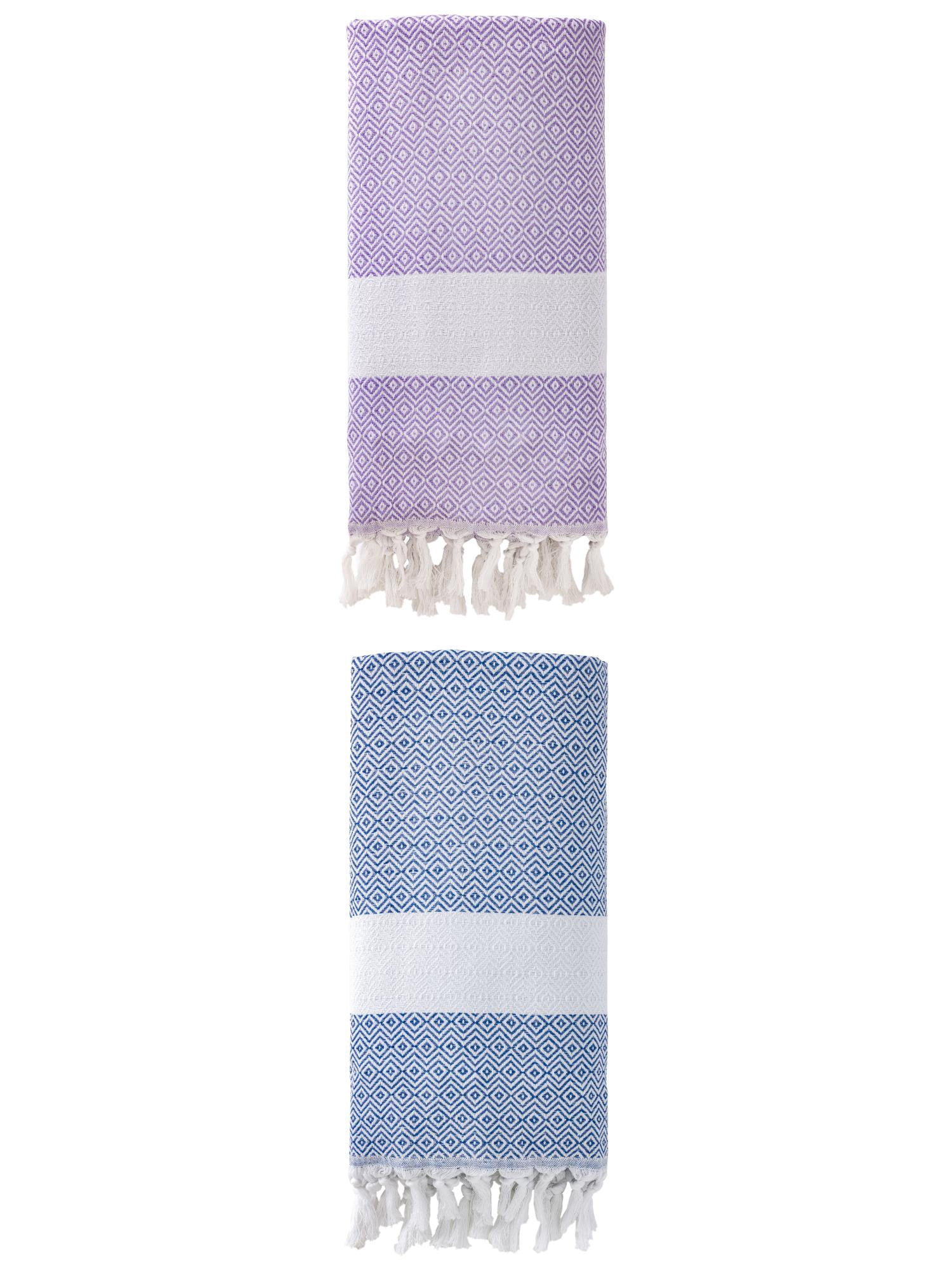 Unique Bargains Geometric Sandproof Turkish Towel 2 Pack Blue/Light Purple 71"x40"