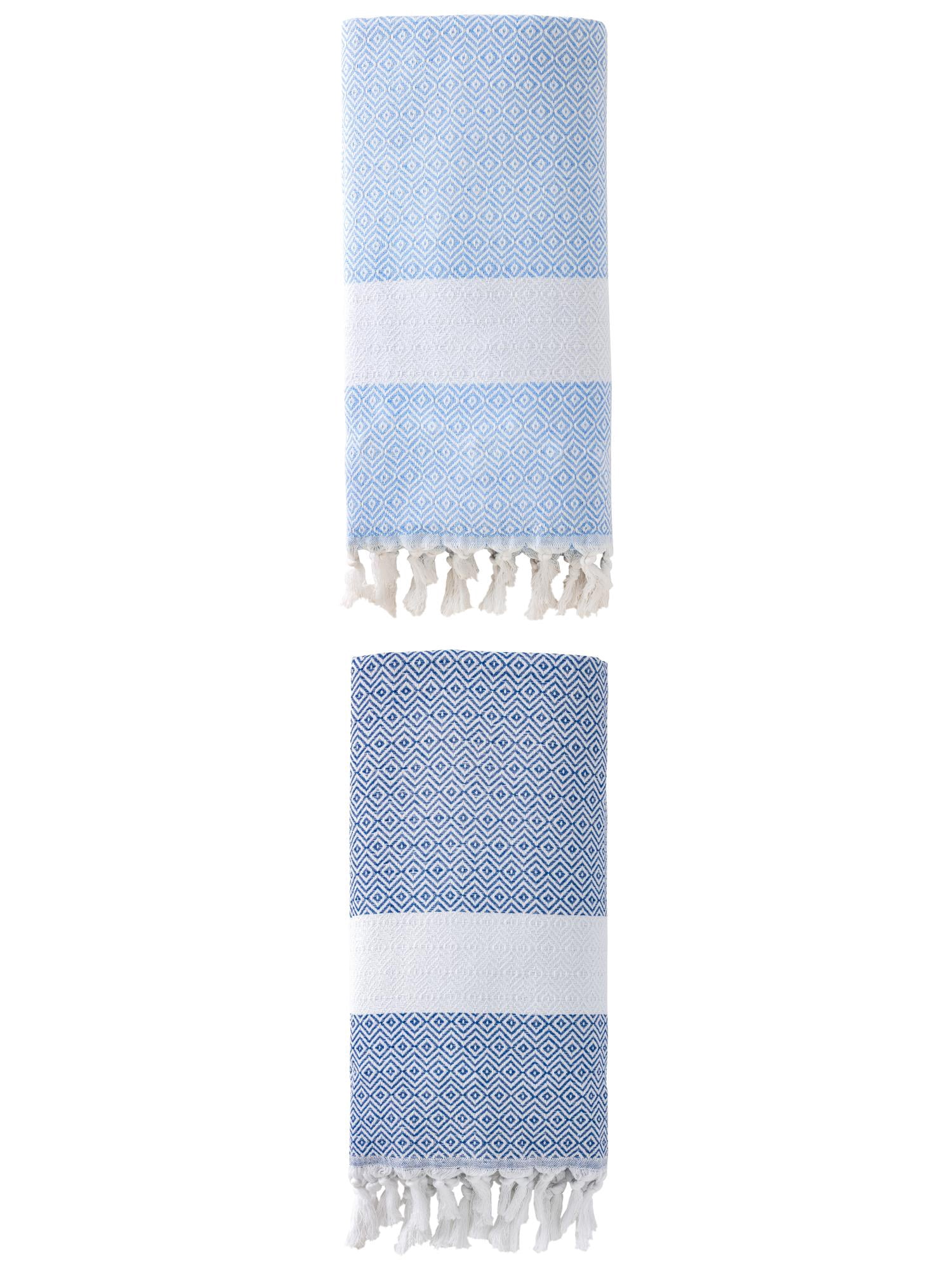 Unique Bargains Geometric Sandproof Turkish Towel 2 Pack Blue/Mint Green 71"x40"
