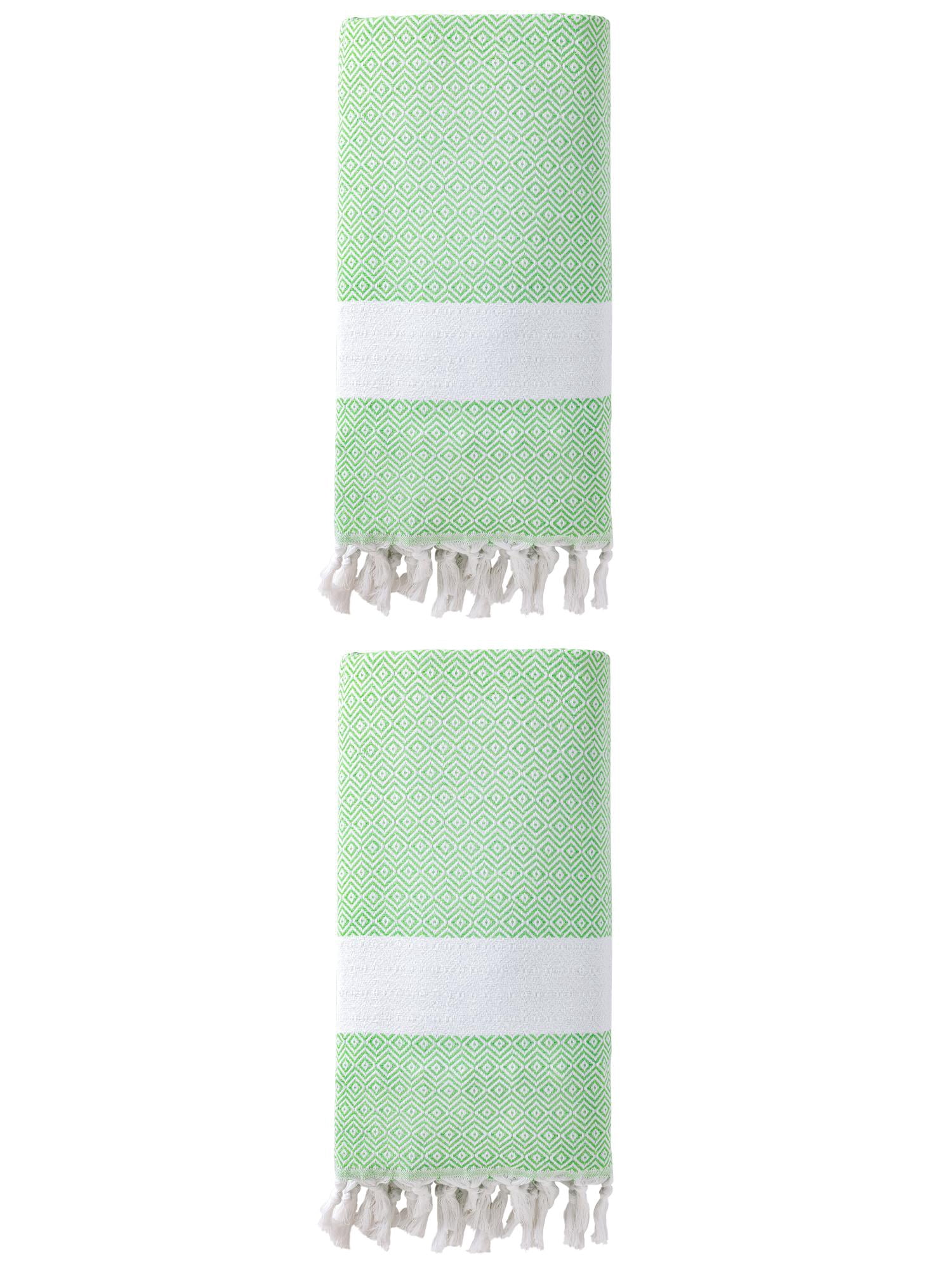 Unique Bargains Geometric Sandproof Turkish Towel 2 Pack Green 71"x40"