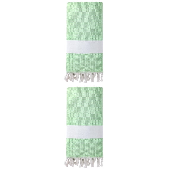 Unique Bargains Geometric Sandproof Turkish Towel 2 Pack Green 71"x40"