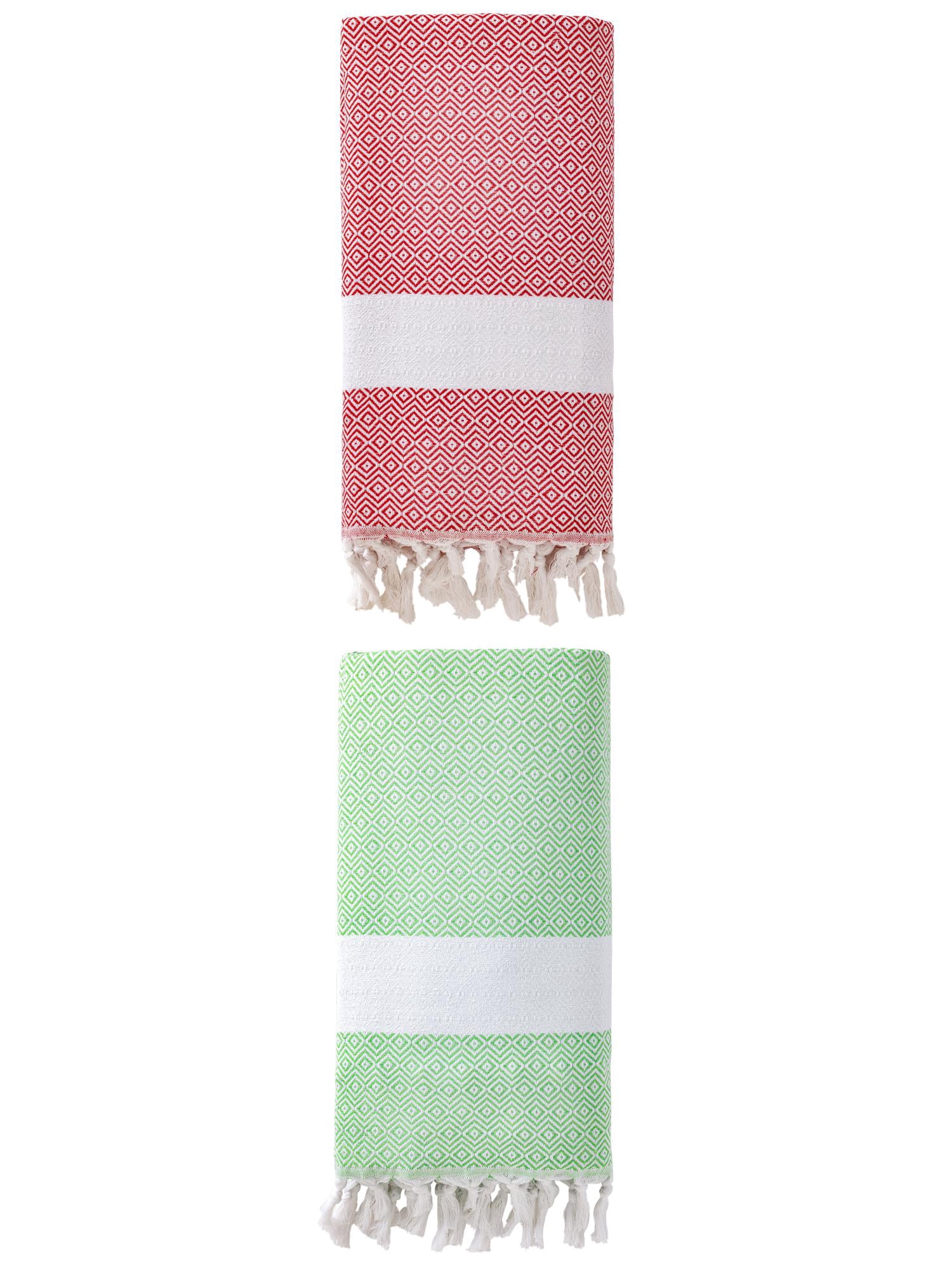 Unique Bargains Geometric Sandproof Turkish Towel 2 Pack Green/Crimson 71"x40"