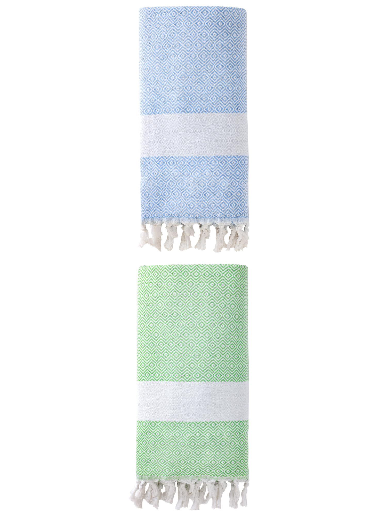 Unique Bargains Geometric Sandproof Turkish Towel 2 Pack Green/Mint Green 71"x40"