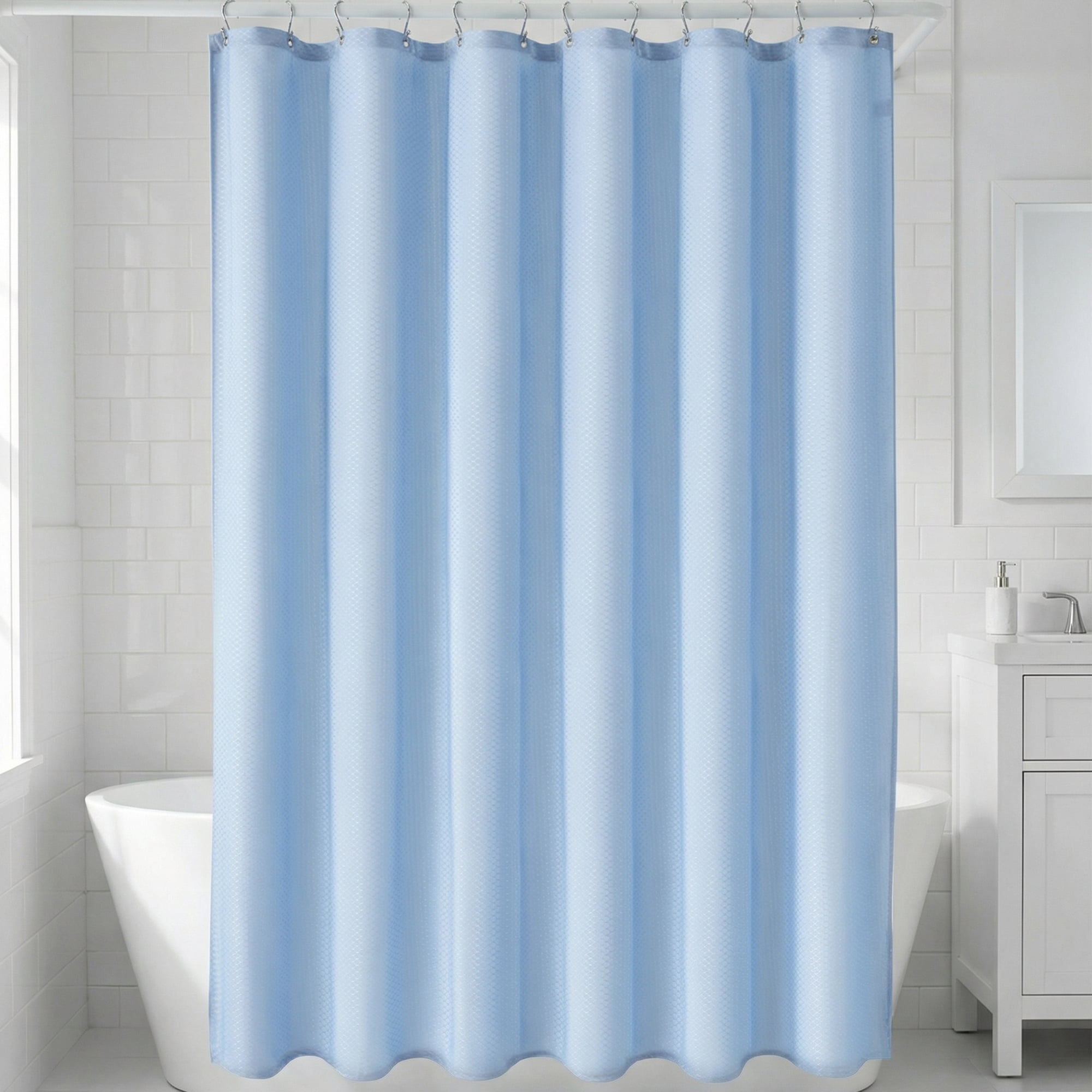 Unique Bargains Geometric Shower Curtain Sets with 12 Hooks Blue 71"W x 71"L