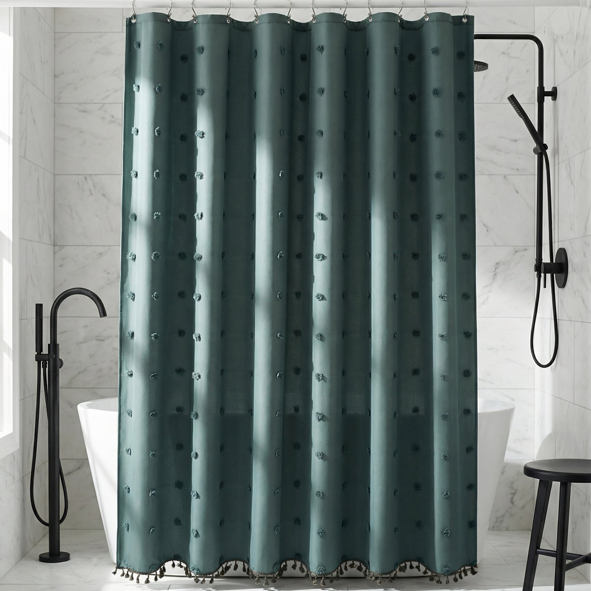 Unique Bargains Geometric Texture Shower Curtain Sets with Hooks Green 72"W x 72"L
